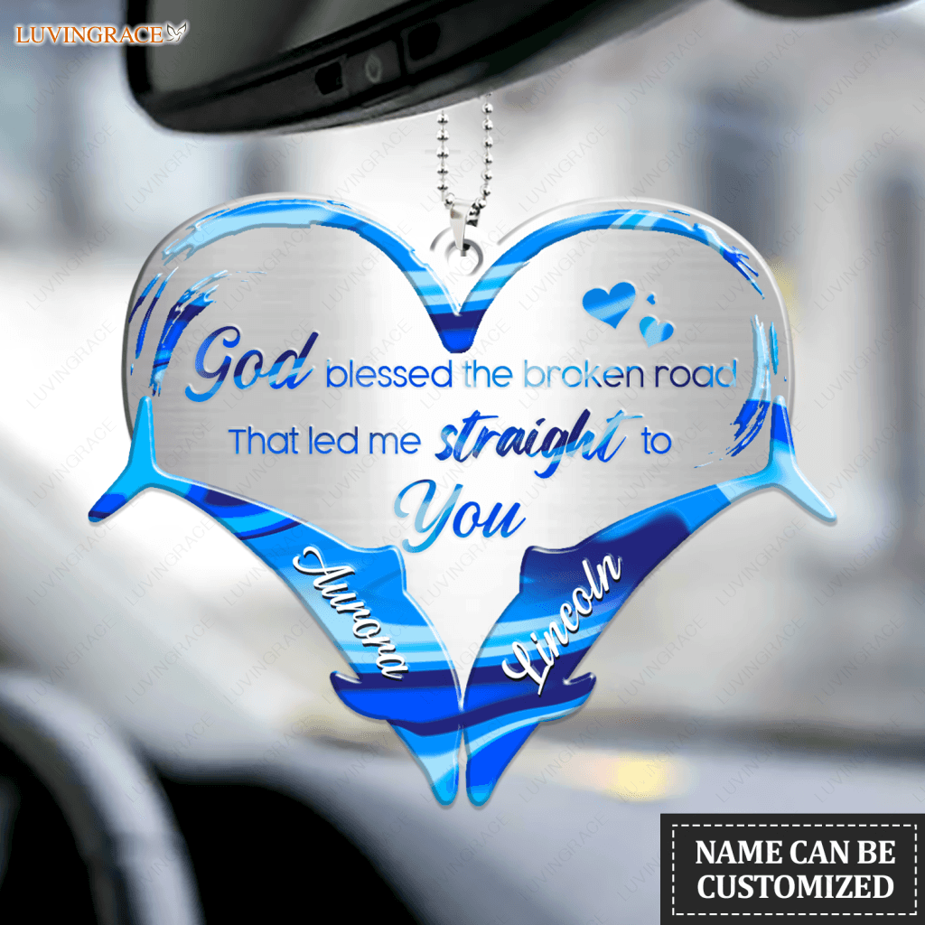 Two Dolphins Heart God Blessed Personalized Ornament