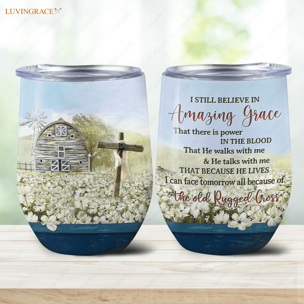 Vintage Field The Old Rugged Cross Wine Tumbler