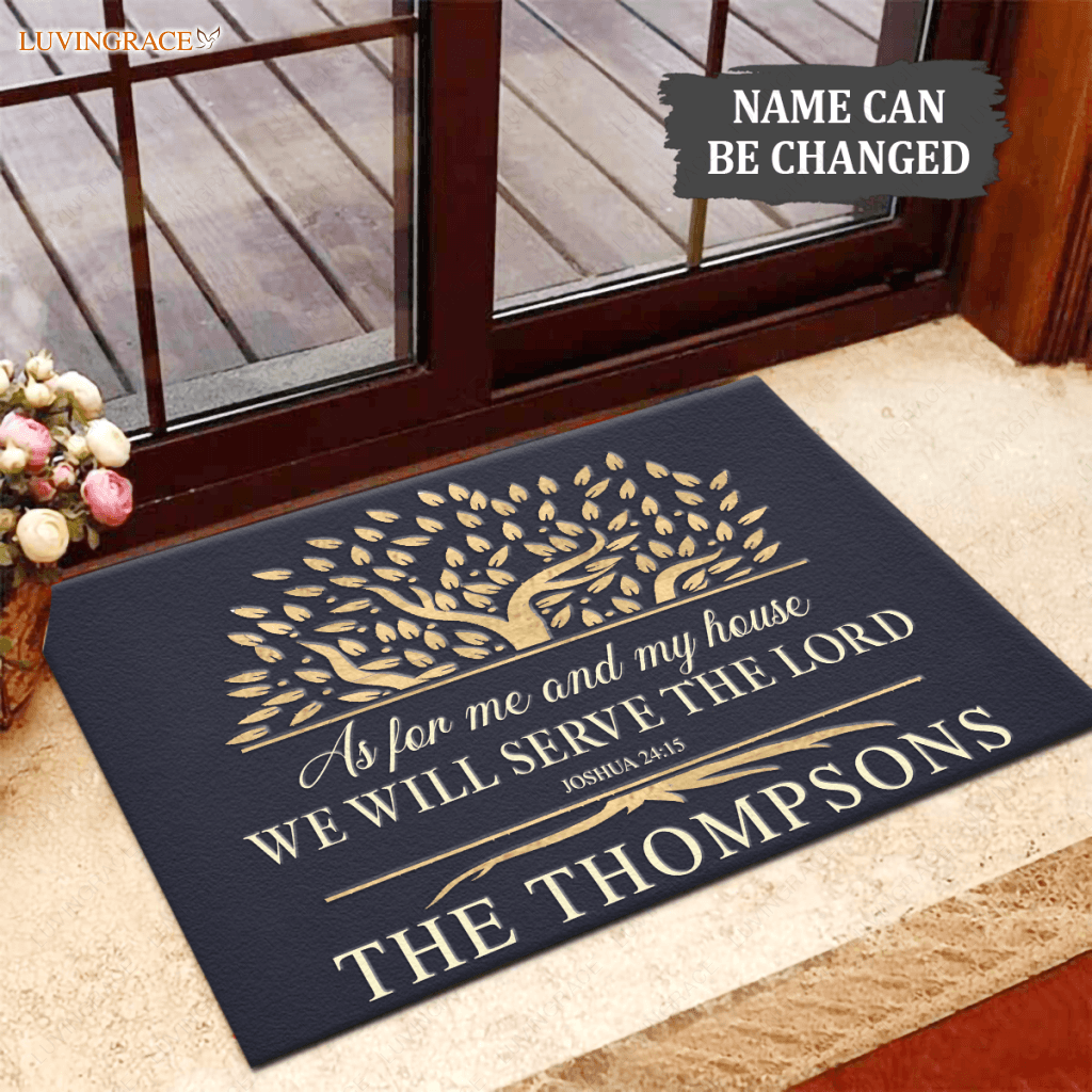 Vintage Tree Rustic Serve The Lord Personalized Doormat