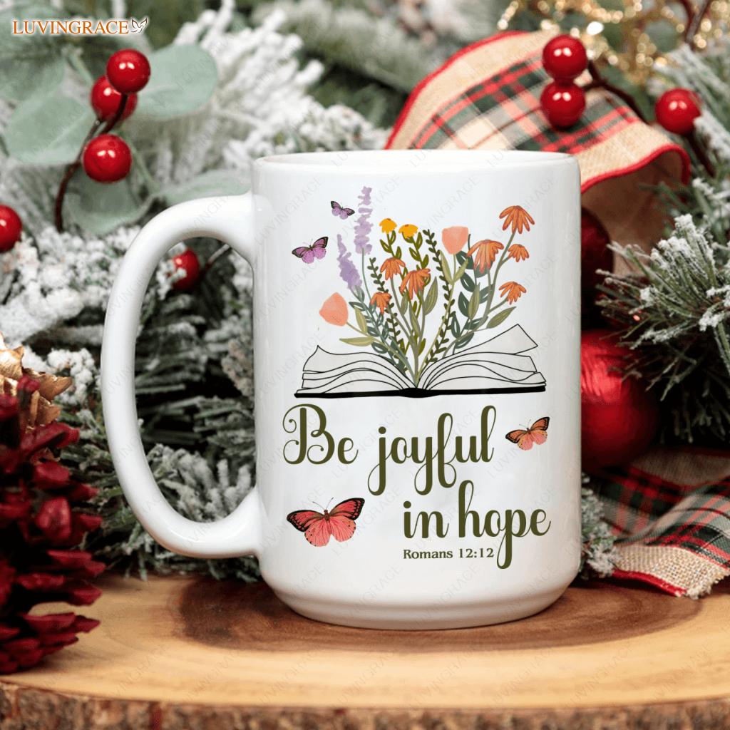Vintage Wildflower Bible Be Joyful In Hope Mug Ceramic