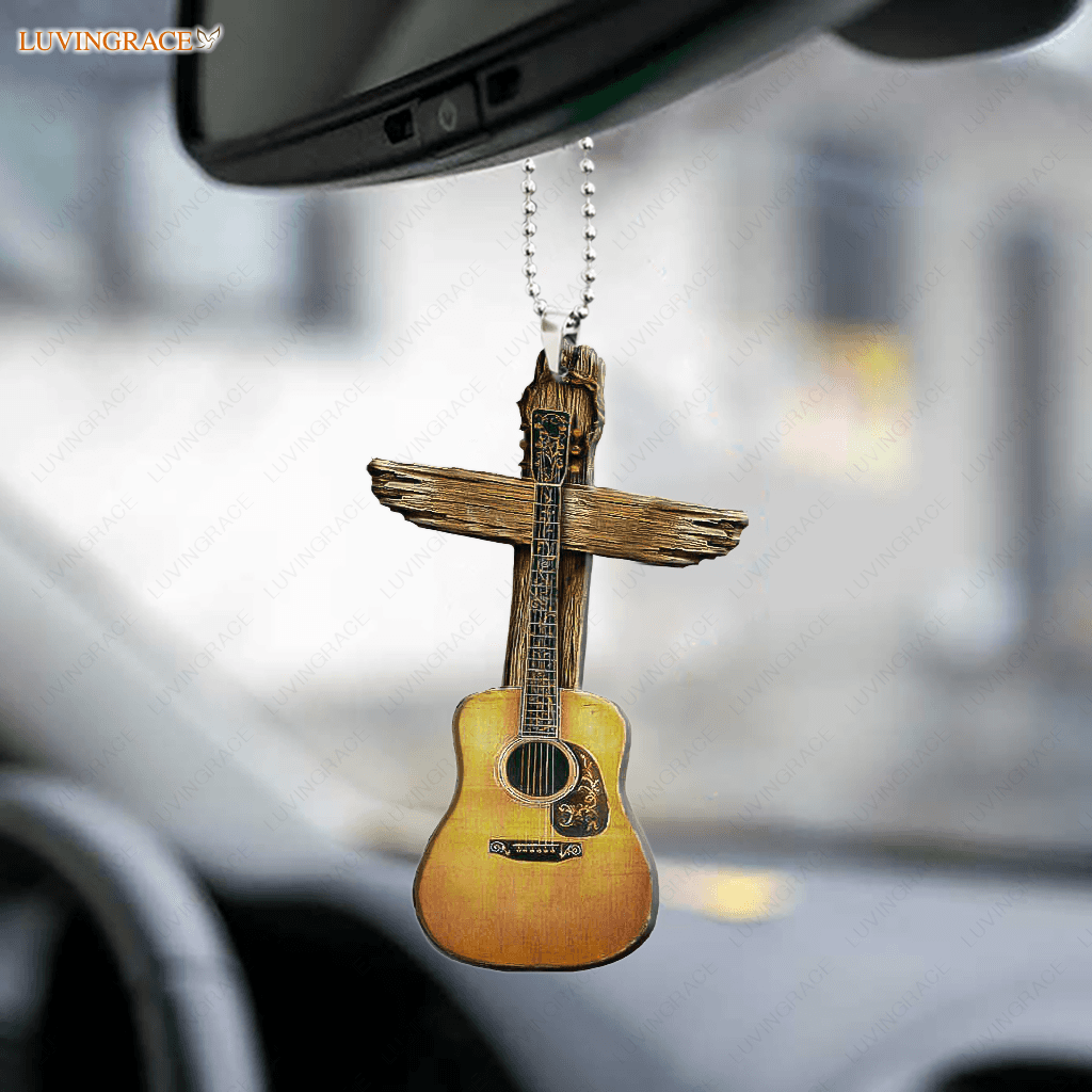 Wooden Cross Guitar Car Hanging Ornament