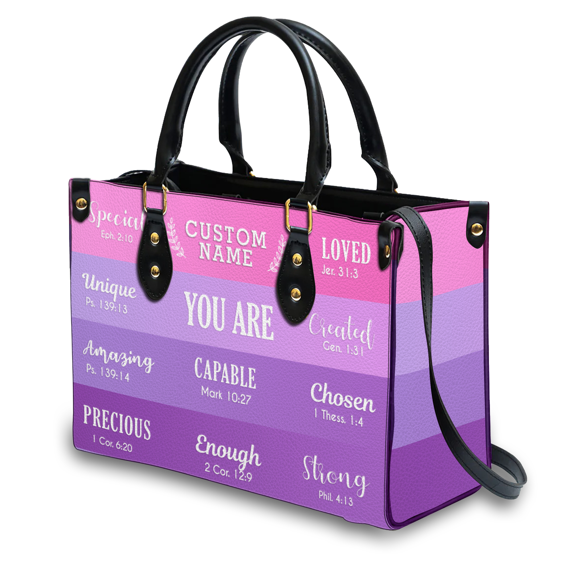 Pink Purple Inspirational You Are Custom Leather Handbag - Personalized Custom Leather Bag