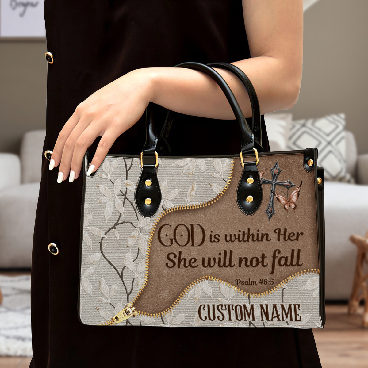 Vintage Floral Zipper Inspirational She Will Not Fall Custom