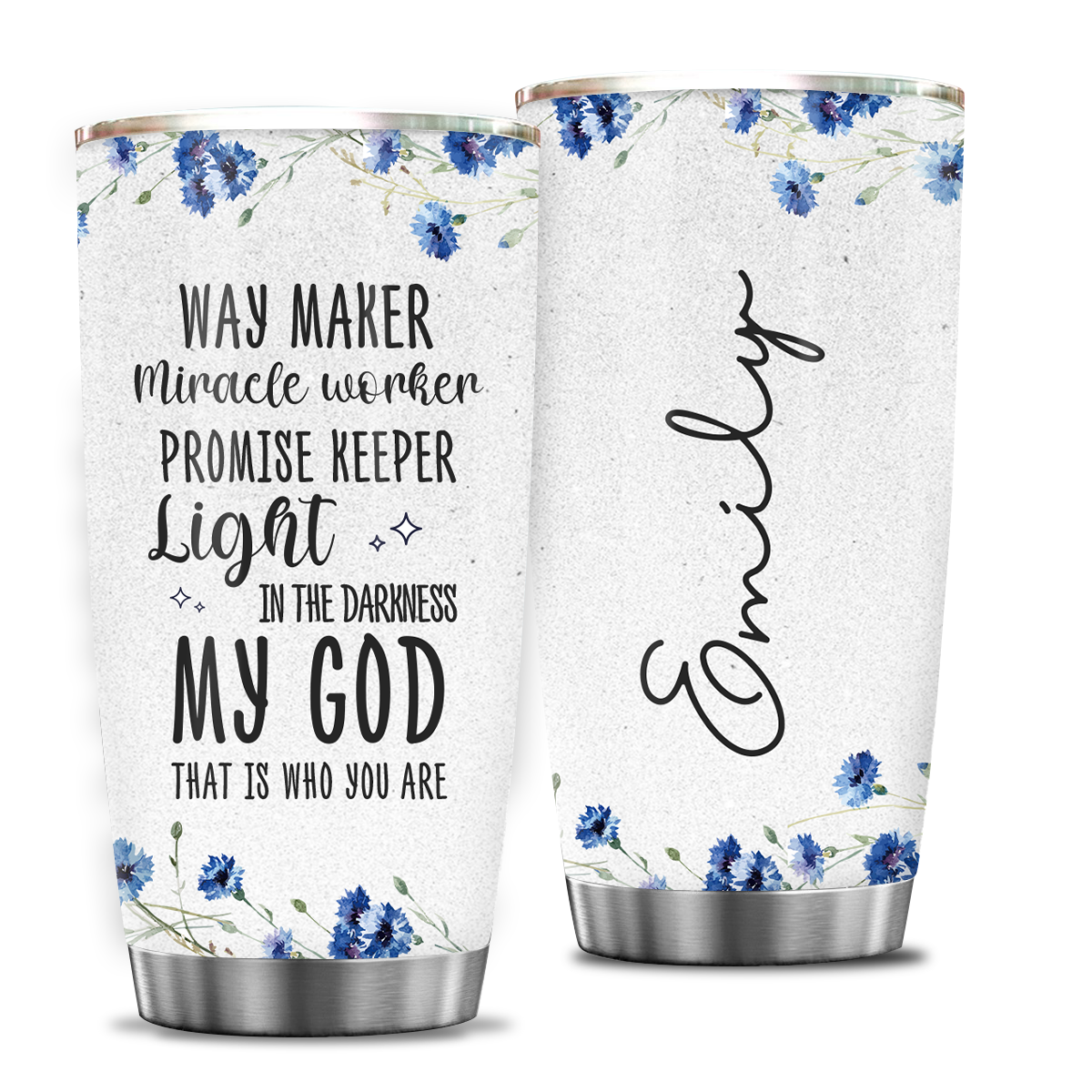Blue Flower Way Maker Miracle Worker Custom Tumbler Birthday Gifts For Women Christian Gifts Custom Name Gift - Personalized Stainless Steel Tumbler