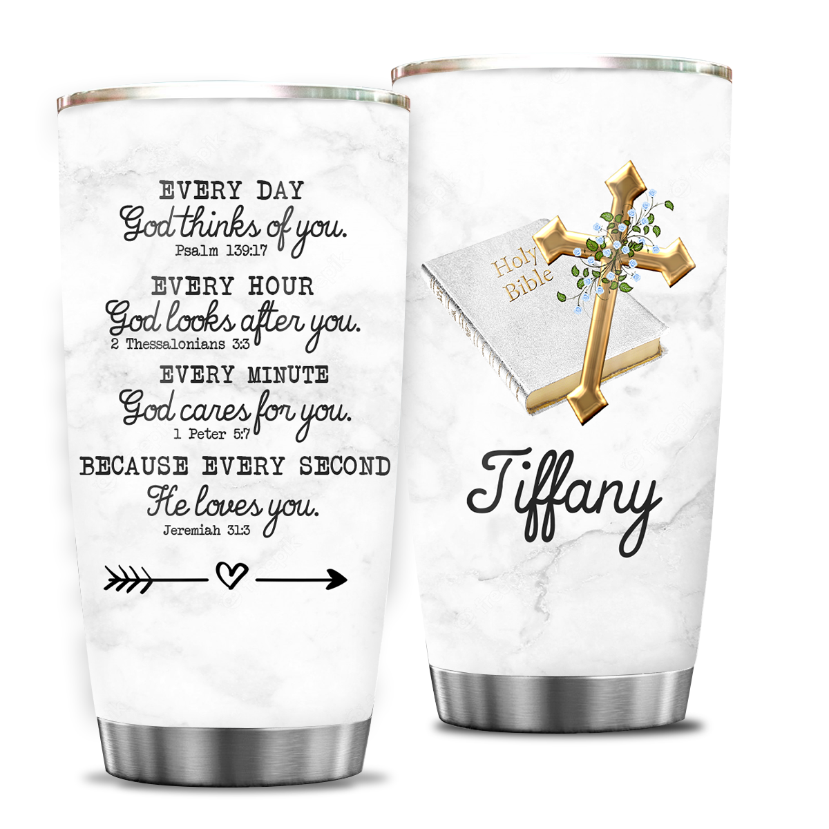 Golden Cross Holy Bible Every Day God Thinks Of You Custom Tumbler Birthday Gifts For Women Christian Gifts Custom Name Gift - Personalized Stainless Steel Tumbler