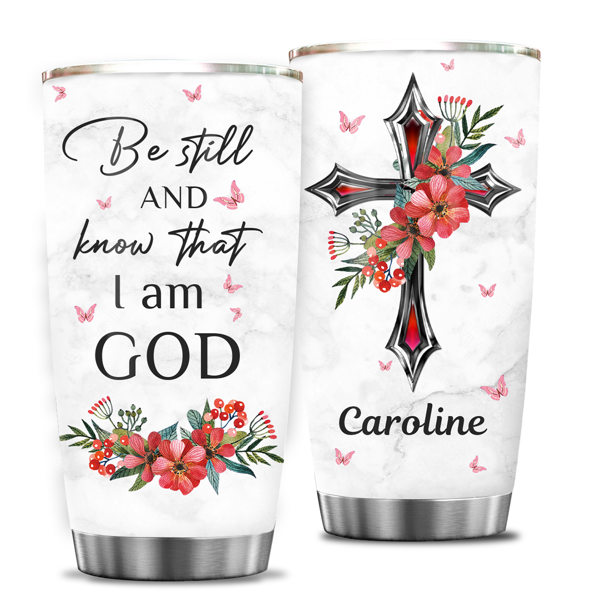 Red Cross Flower Be Still And Know That I Am God Custom Tumbler Birthday Gifts For Women Christian Gifts Custom Name Gift - Personalized Stainless Steel Tumbler