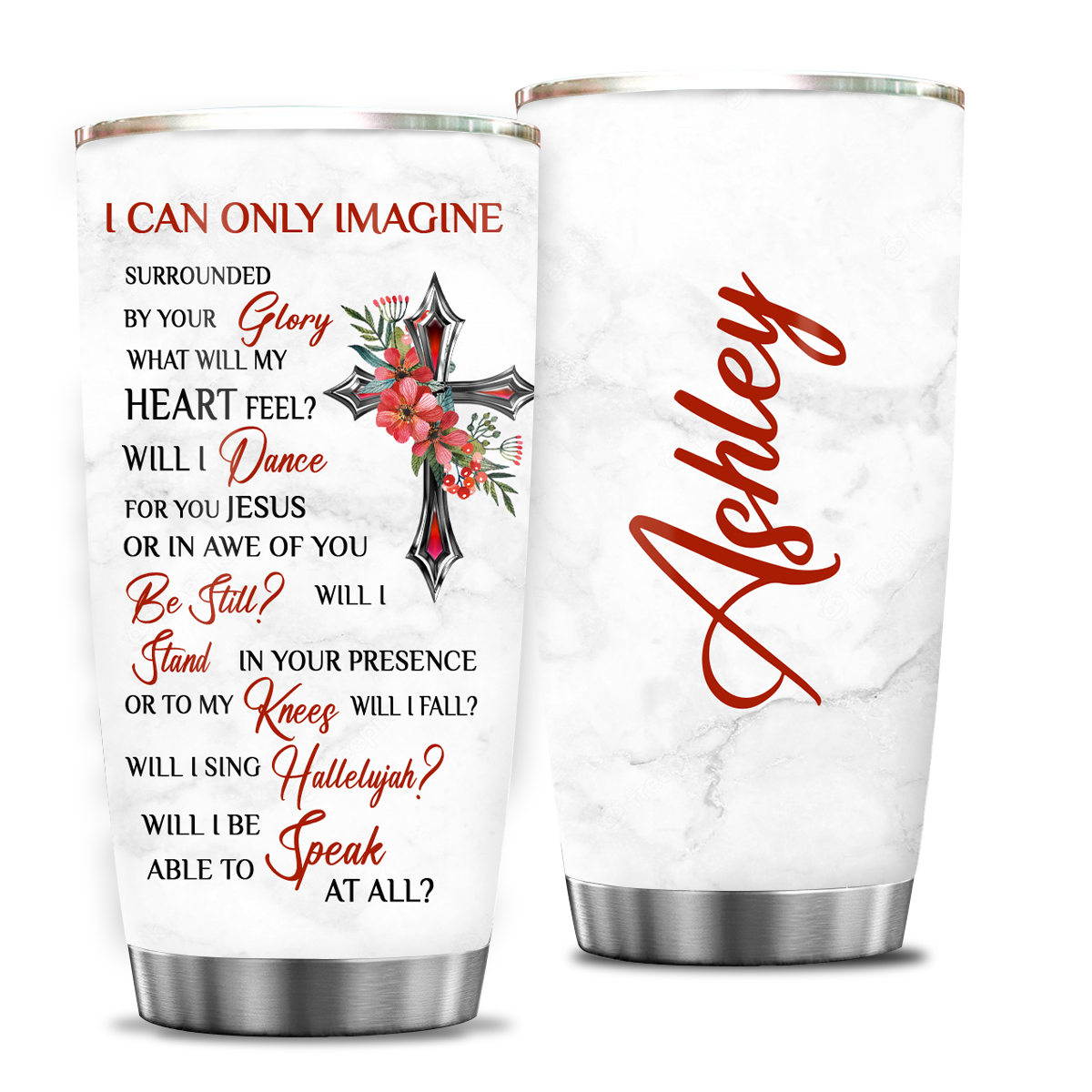 Red Cross Flower Surrounded By Your Glory Custom Tumbler - Birthday Gifts For Women Christian Gifts Custom Name Gift Personalized Stainless Steel Tumbler
