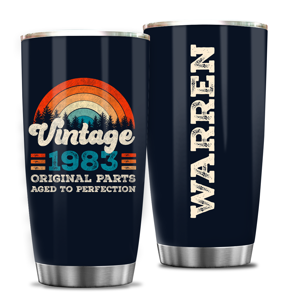 40th Birthday Vintage Rainbow 1983 Original Parts Aged To Perfection Custom Gifts Men Women Stainless Steel Tumbler - Personalized Stainless Steel Tumbler