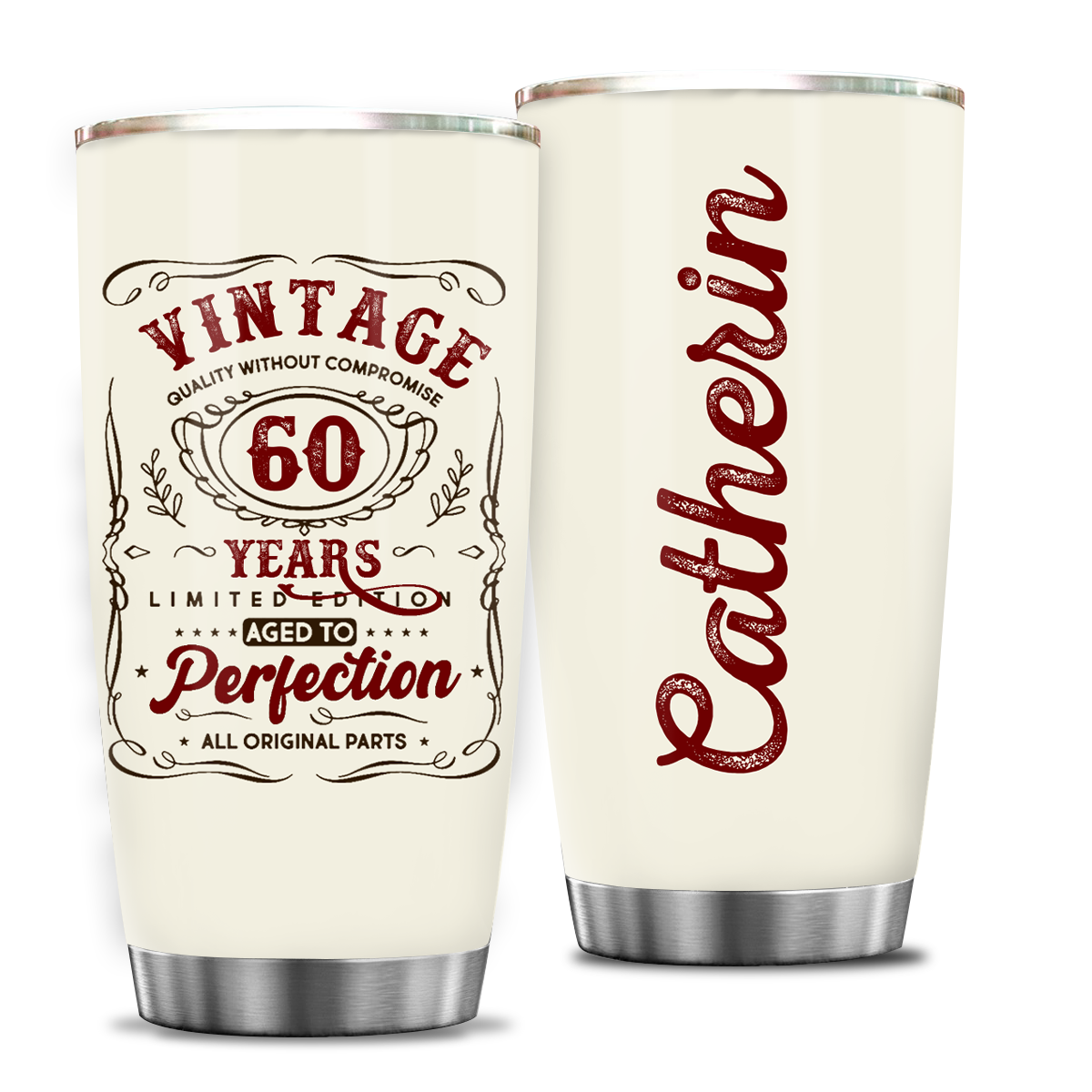 Vintage Wine Label 60th Birthday Vintage 60 Years Aged To Perfection Limited Edition Custom Gifts Men Women Stainless Steel Tumbler - Personalized Stainless Steel Tumbler