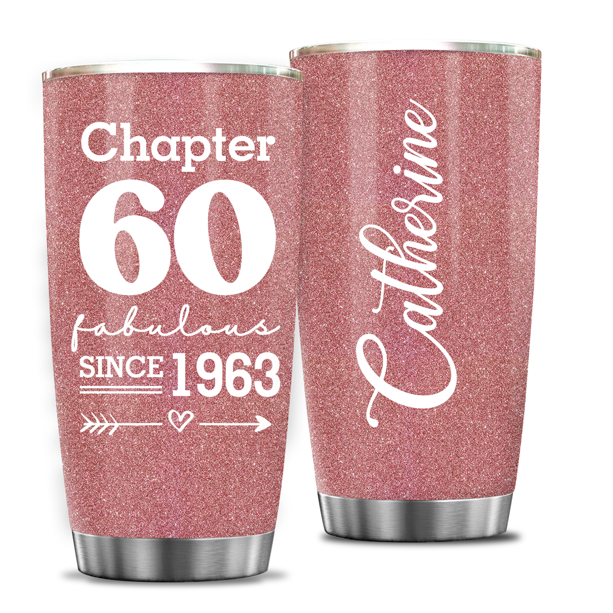 Pink Glitter Floral 60th Birthday Chapter 60 Fabulous Sice 1962 Custom Gifts Men Women Stainless Steel Tumbler - Personalized Stainless Steel Tumbler