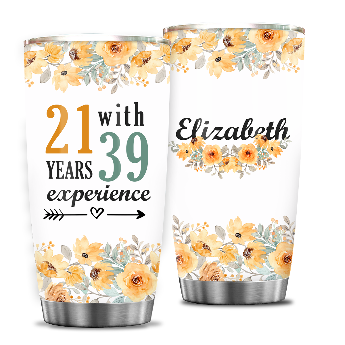 Vintage Floral 60th Birthday Funny 21 With 39 Years Experience Custom Gifts Men Women Stainless Steel Tumbler - Personalized Stainless Steel Tumbler