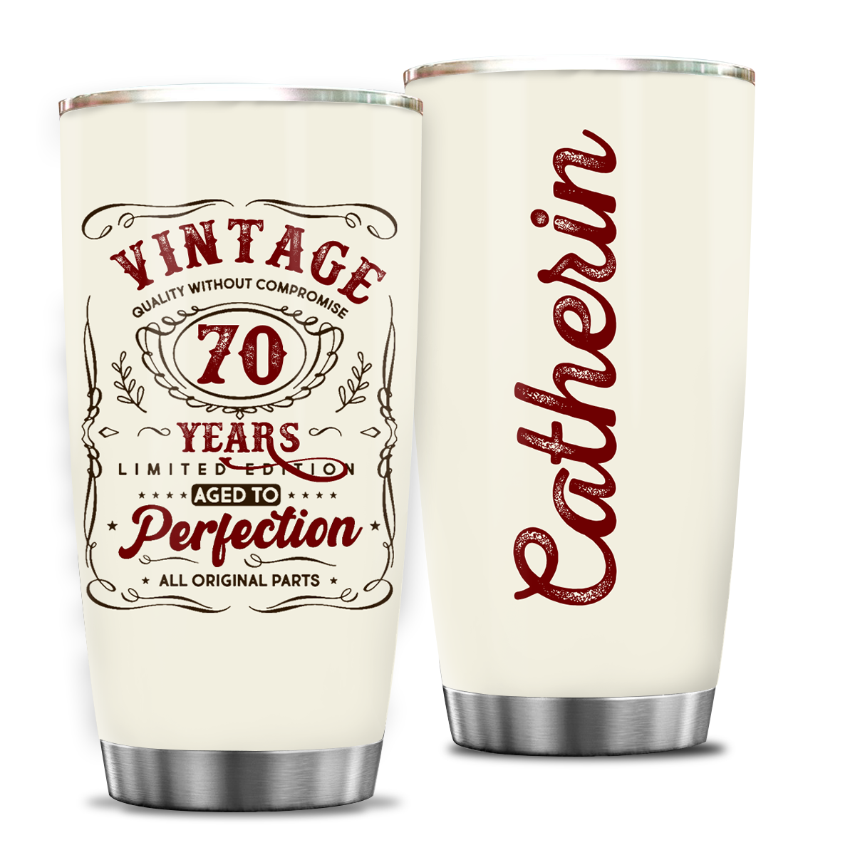 Vintage Wine Label 70th Birthday Vintage 70 Years Custom Gifts Tumbler - Personalized Stainless Steel Tumbler