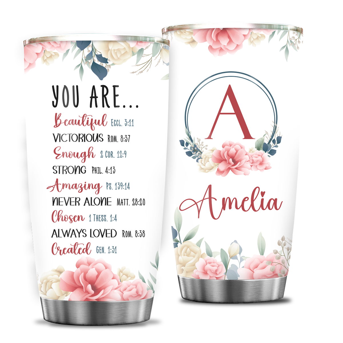 Pink Flower Faith Identity In Christ You Are Religious Inspirational Custom Tumbler Gifts - Personalized Stainless Steel Tumbler