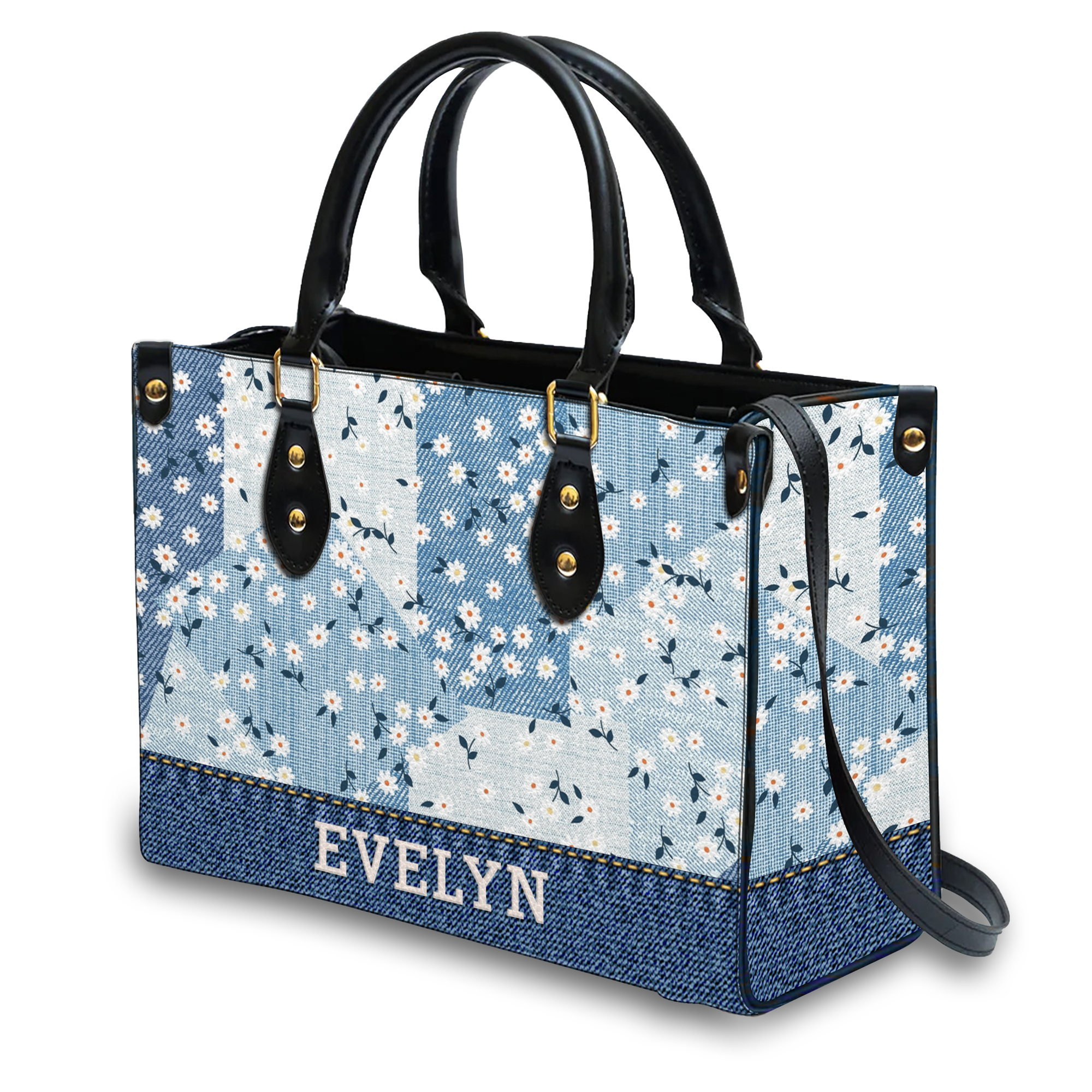 Daisy Flower Jean Pattern Custom Tumbler Gifts - Personalized Custom Leather Bag