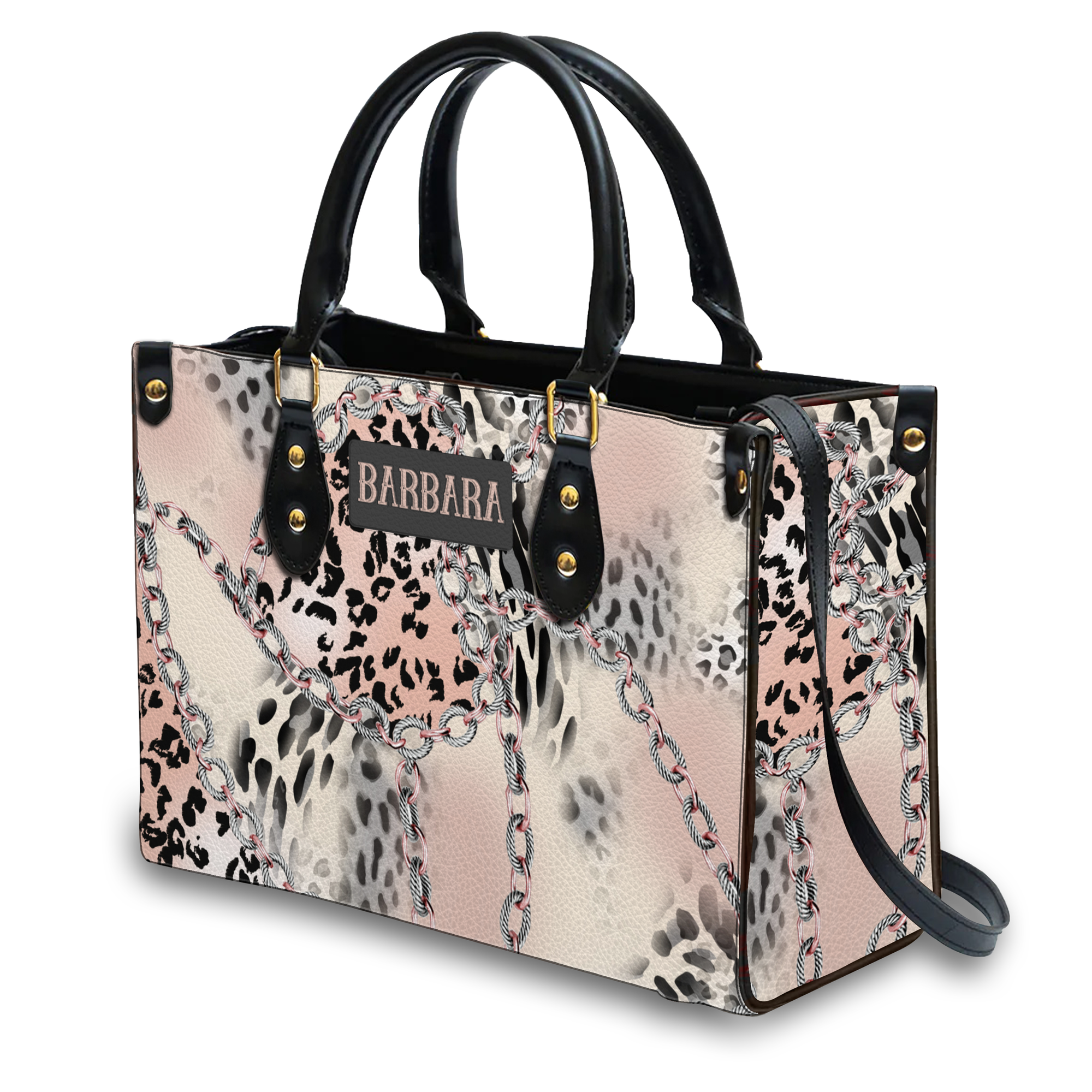 Vintage Pink Cheetah Chains Custom Leather Handbag - Personalized Custom Leather Bag