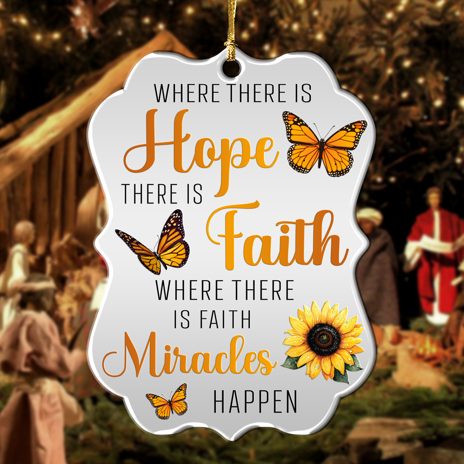 Sunflower Monarch Butterfly Hope Faith Miracles Christian Ornament Gift Bible Verse Christmas Ornament Car Hanging