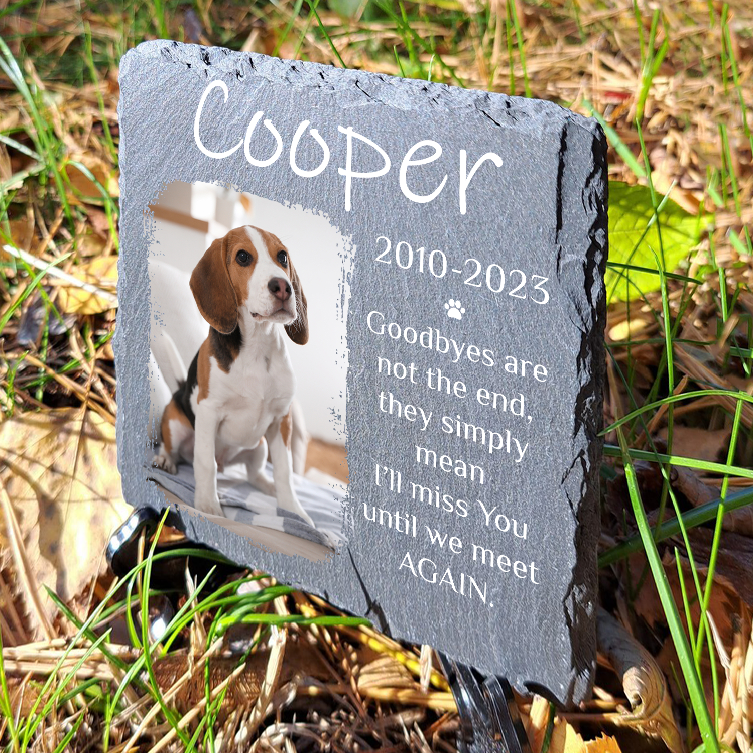 Custom Pet Photo Goodbyes Are Not The End Custom Dog Memorial Stone, Pet Memorial Gifts - Personalized Custom Memorial Tombstone