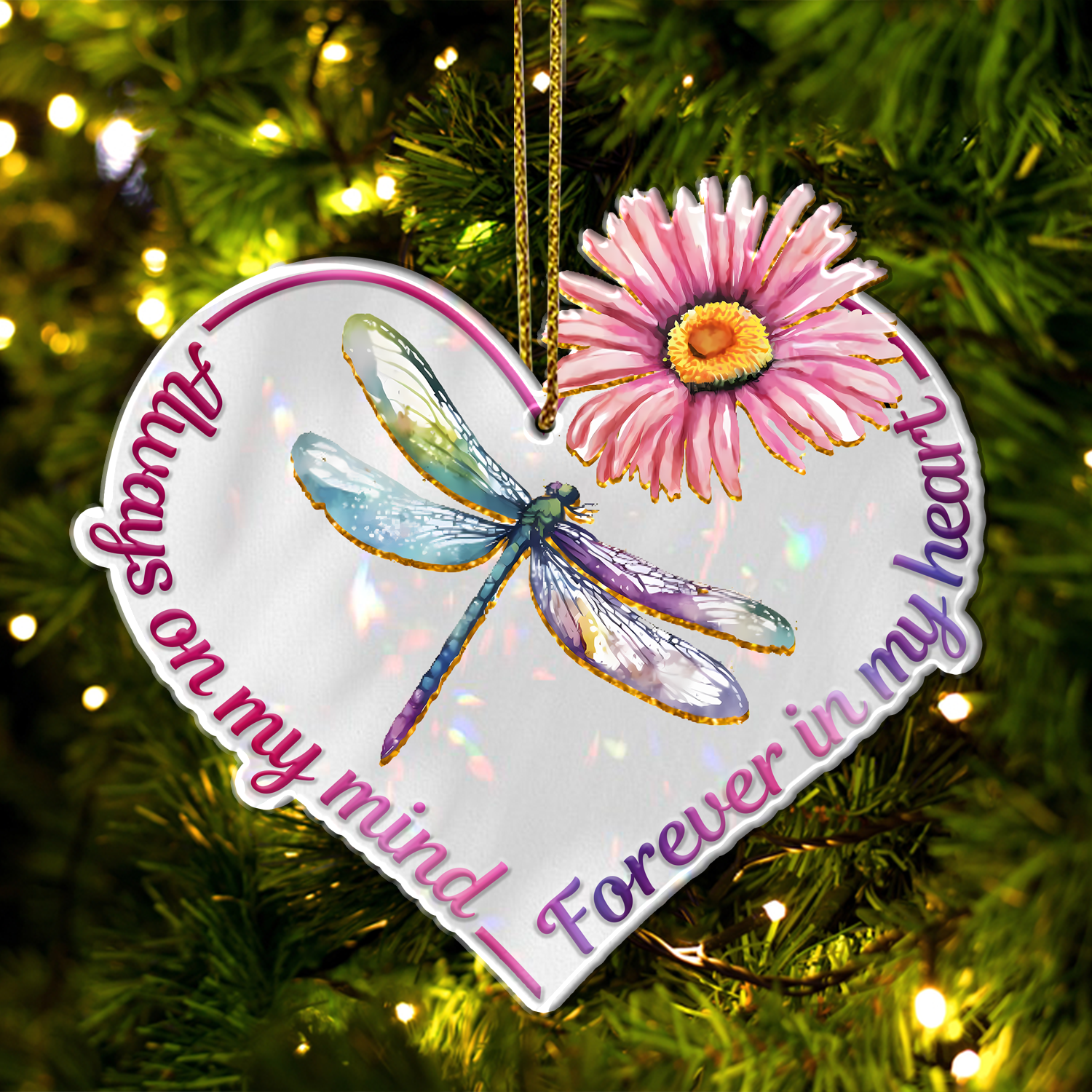 Flower Dragonfly Forever In My Heart Christian Ornament Gift Christmas Ornament Car Hanging