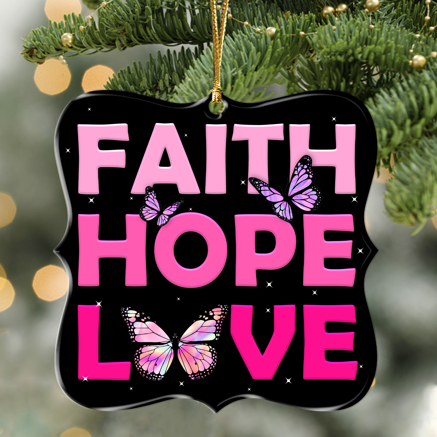 Pink Faith Hope Love Butterflies Christian Ornament Gift Christmas Ornament Car Hanging
