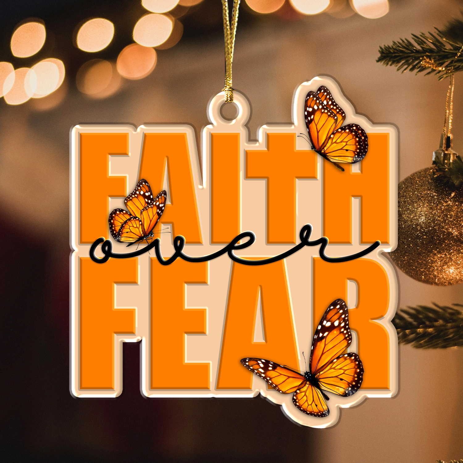 Faith Over Fear Butterflies Christian Ornament Gift Christmas Ornament Car Hanging