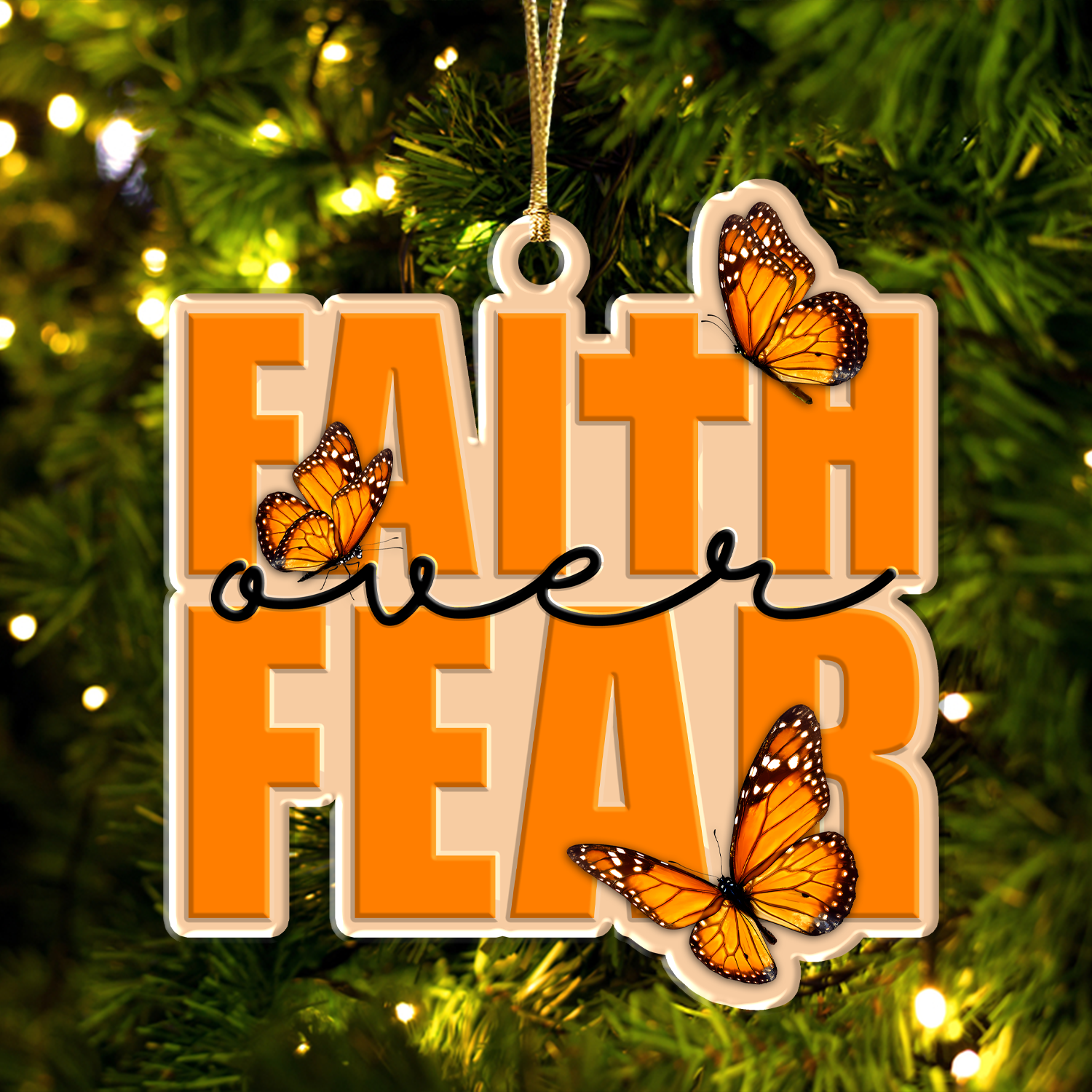 Faith Over Fear Christian Ornament Spiritual Gift Christmas Ornament Car Hanging