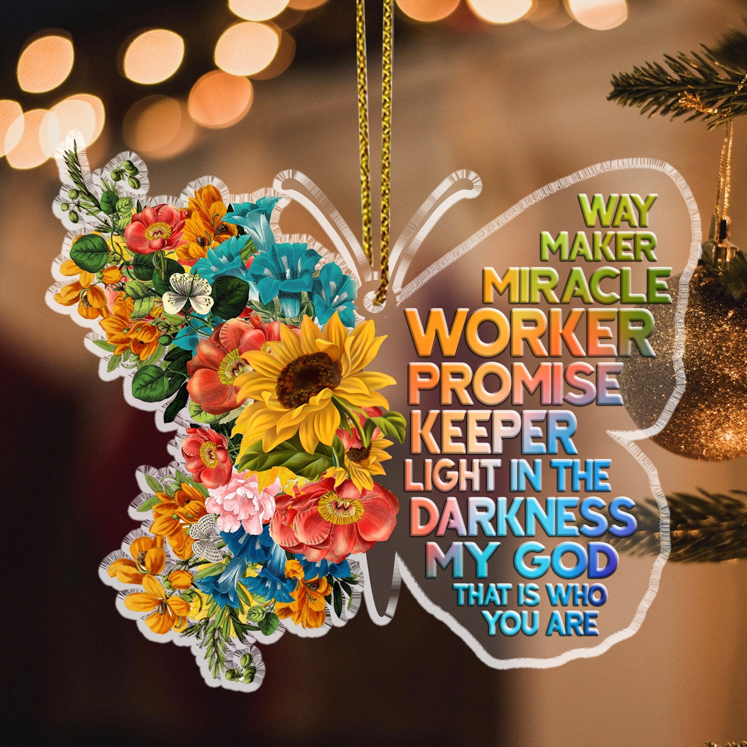 Colorful Flowers Butterfly Way Maker Christian Ornament Gift Christmas Acrylic Transparent Ornament Car Hanging