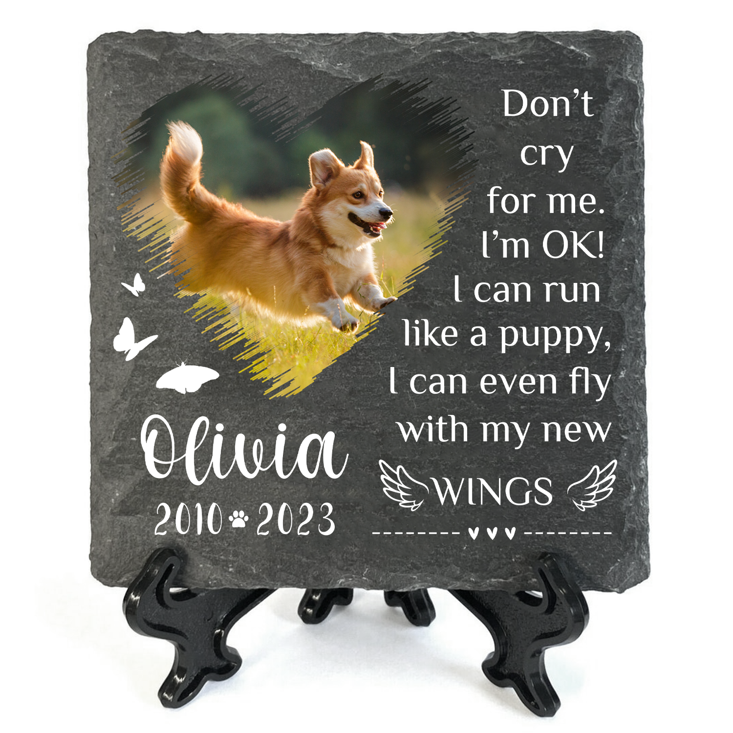 Heart Brush Pet Photo Don't Cry For Me Custom Dog Memorial Stone, Pet Memorial Gifts - Personalized Custom Memorial Tombstone