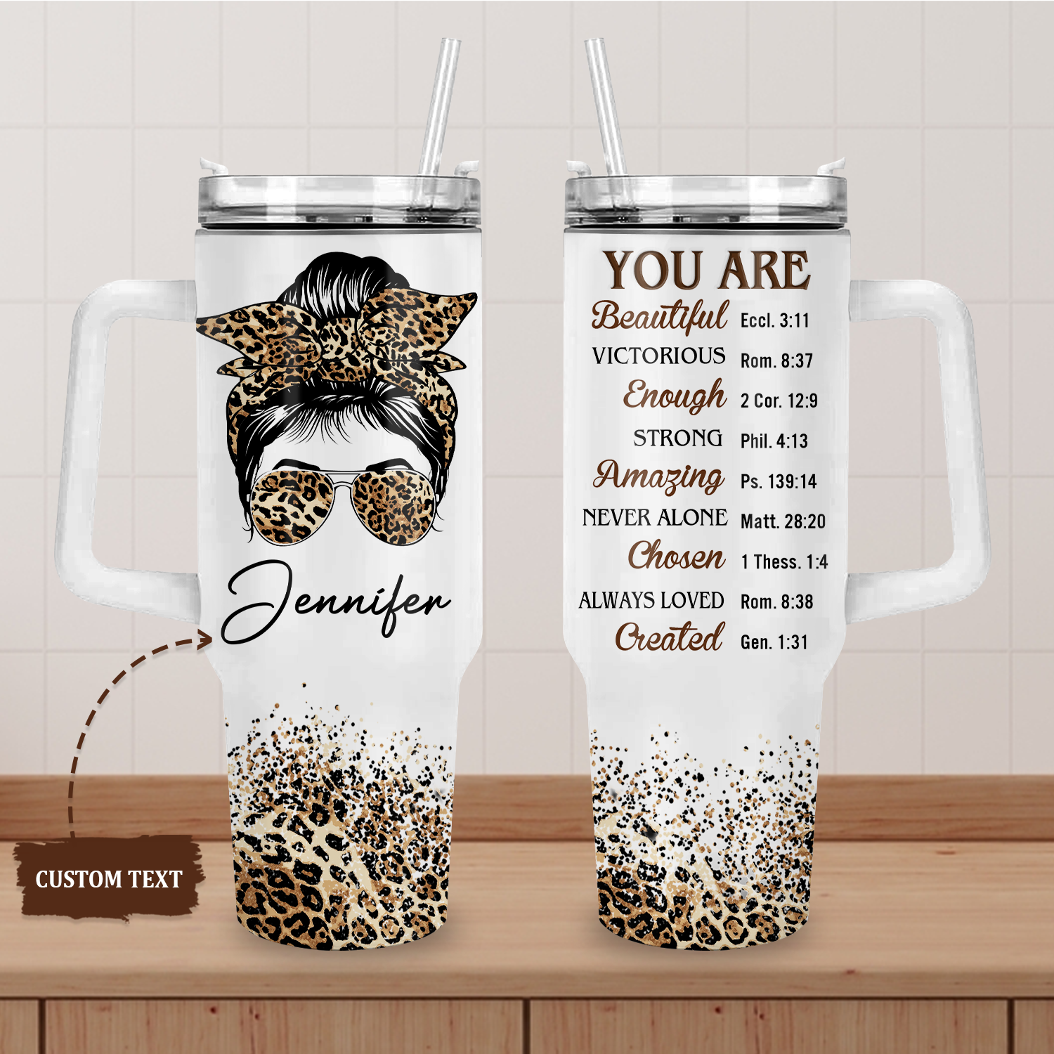 Cheetah Messy Bun You Are 40 Oz Tumbler With Handle - Personalized Stainless Steel Tumbler