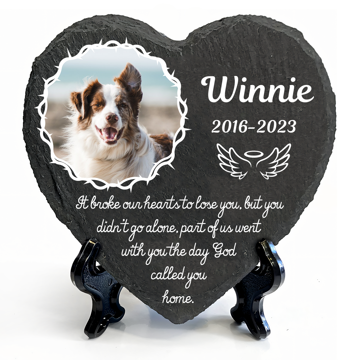 Crown Of Thorns It Broke Our Heart To Lose You Custom Dog Memorial Stone, Pet Memorial Gifts - Personalized Custom Memorial Tombstone