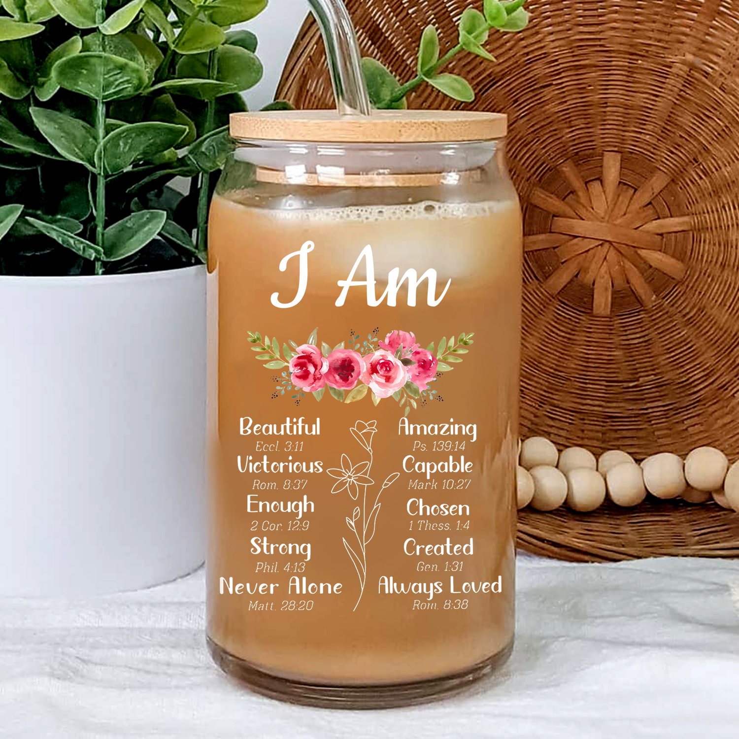 Floral I Am Can Glass Christian Gifts for Women