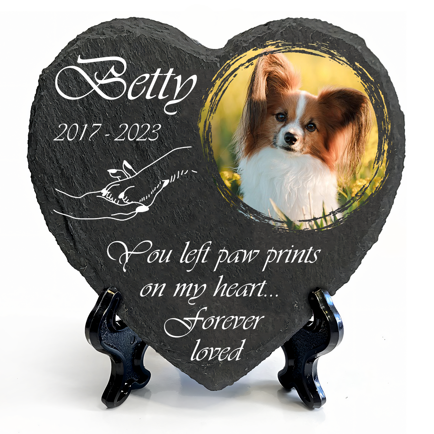 Holding Hand Dog Photo You Left Paw Prints On My Heart Custom Dog Memorial Stone, Pet Memorial Gifts - Personalized Custom Memorial Tombstone