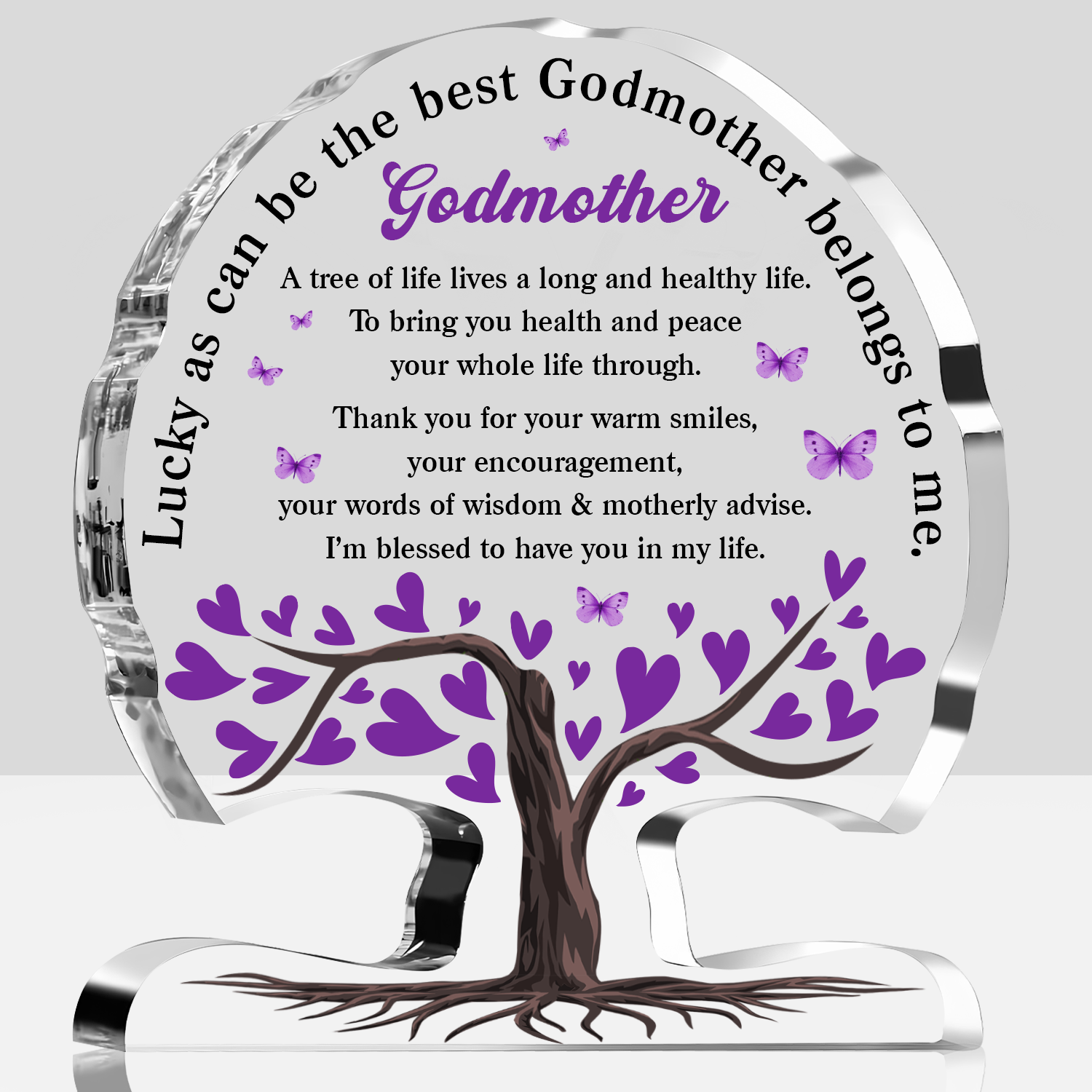 Heart Tree Godmother Acrylic Plaque Christian Gifts