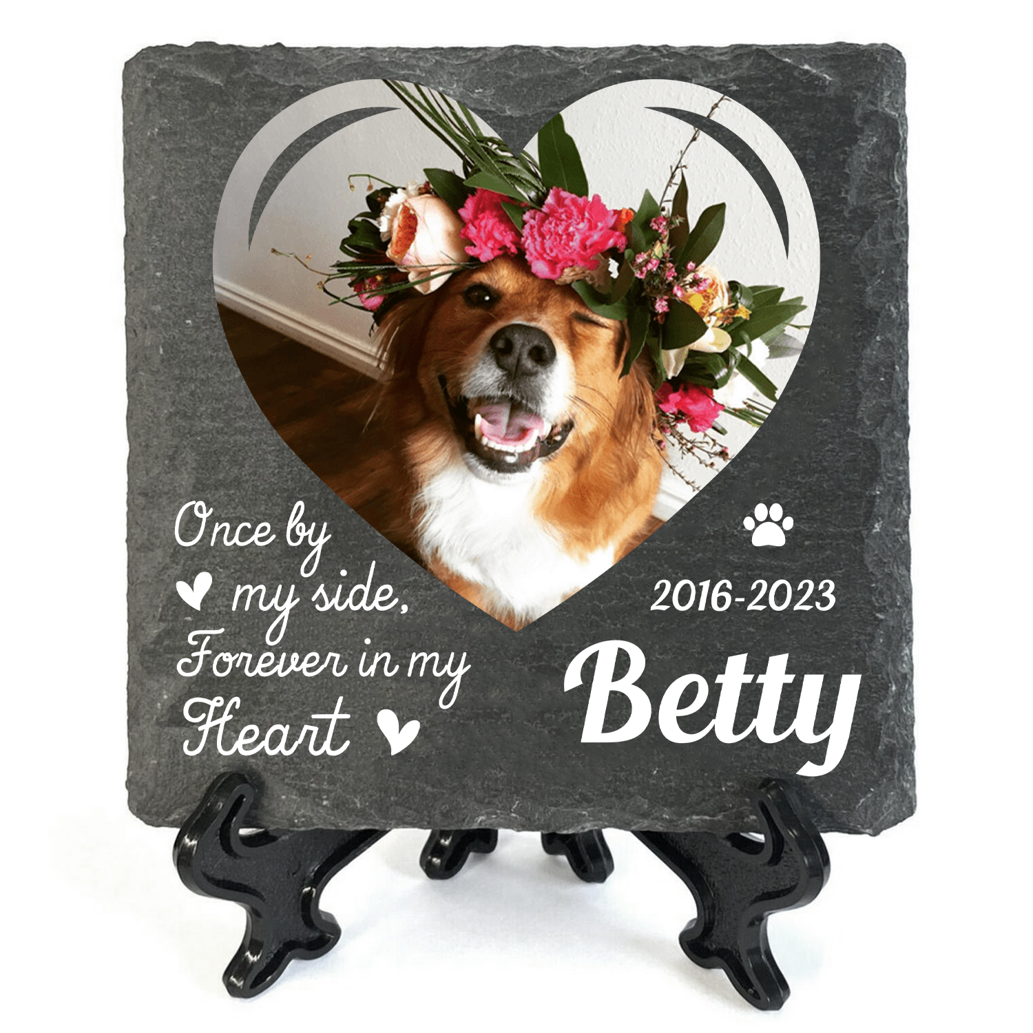 Heart Dog Photo Once By My Side Forever In My Heart Custom Dog Memorial Stone, Pet Memorial Gifts - Personalized Custom Memorial Tomstone
