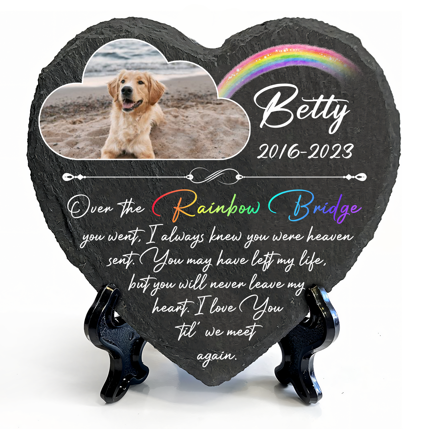 Rainbow Dog Photo Until We Meet Again Custom Dog Memorial Stone, Pet Memorial Gifts - Personalized Custom Memorial Tomstone