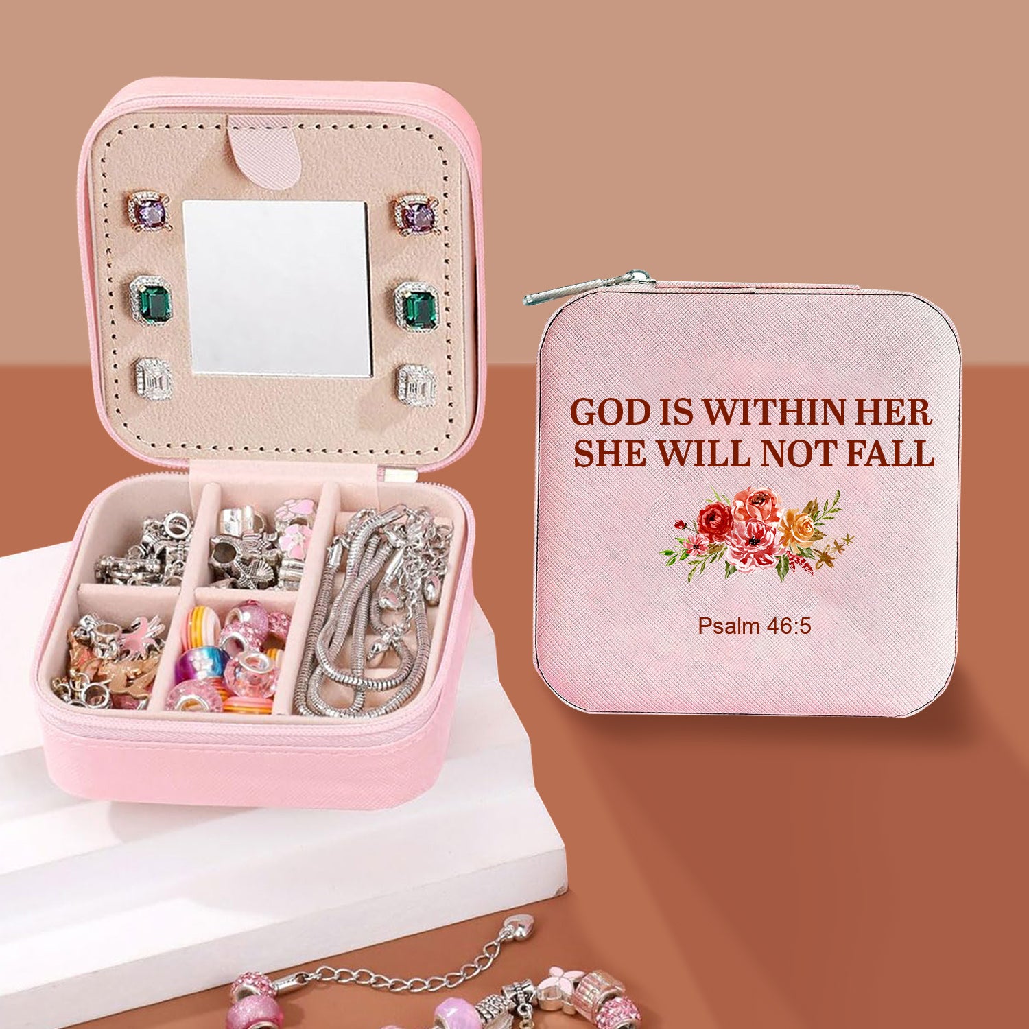 She Will Not Fall Jewelry Box Organizer Initial Small Jewelry Box Custom Personalized Birthday Gift Women Her, Travel Essentials, Mothers Day Gift, Graduation Gift