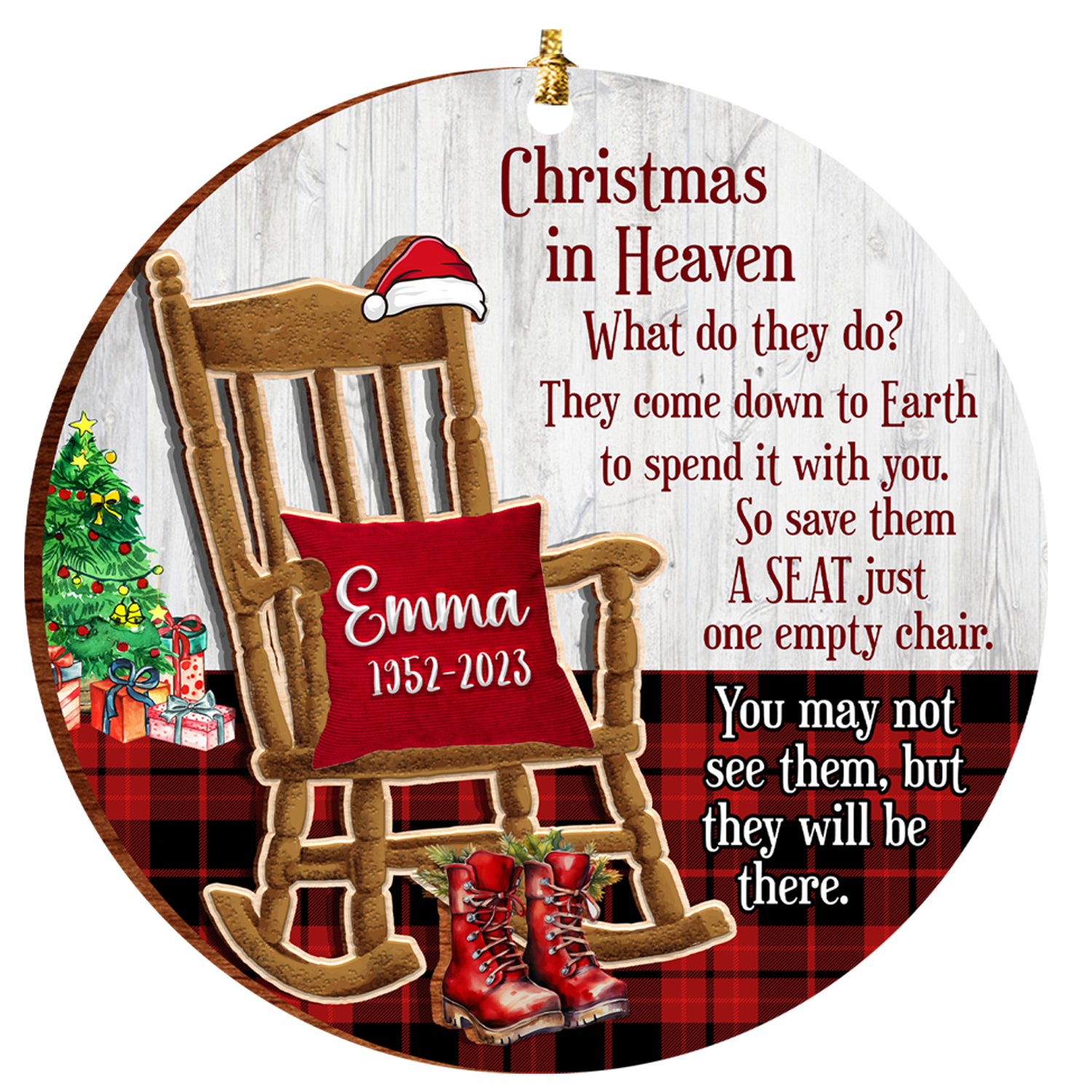 Christmas In Heaven Rocking Chair Custom Ornament 2 Layers Christmas Car Hanging Wooden Ornament
