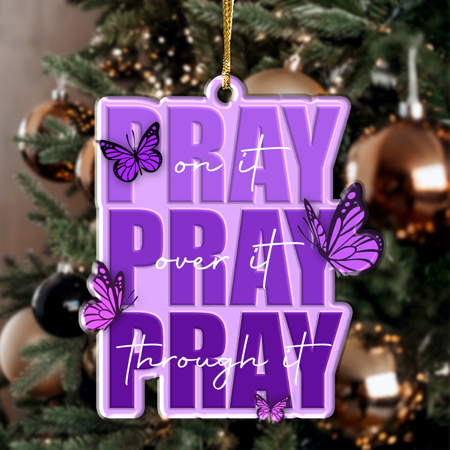 Purple Butterflies Pray On It Christian Gifts For Women, Birthday Gifts For Women, Ornament Gift, Christmas Ornament Car Hanging