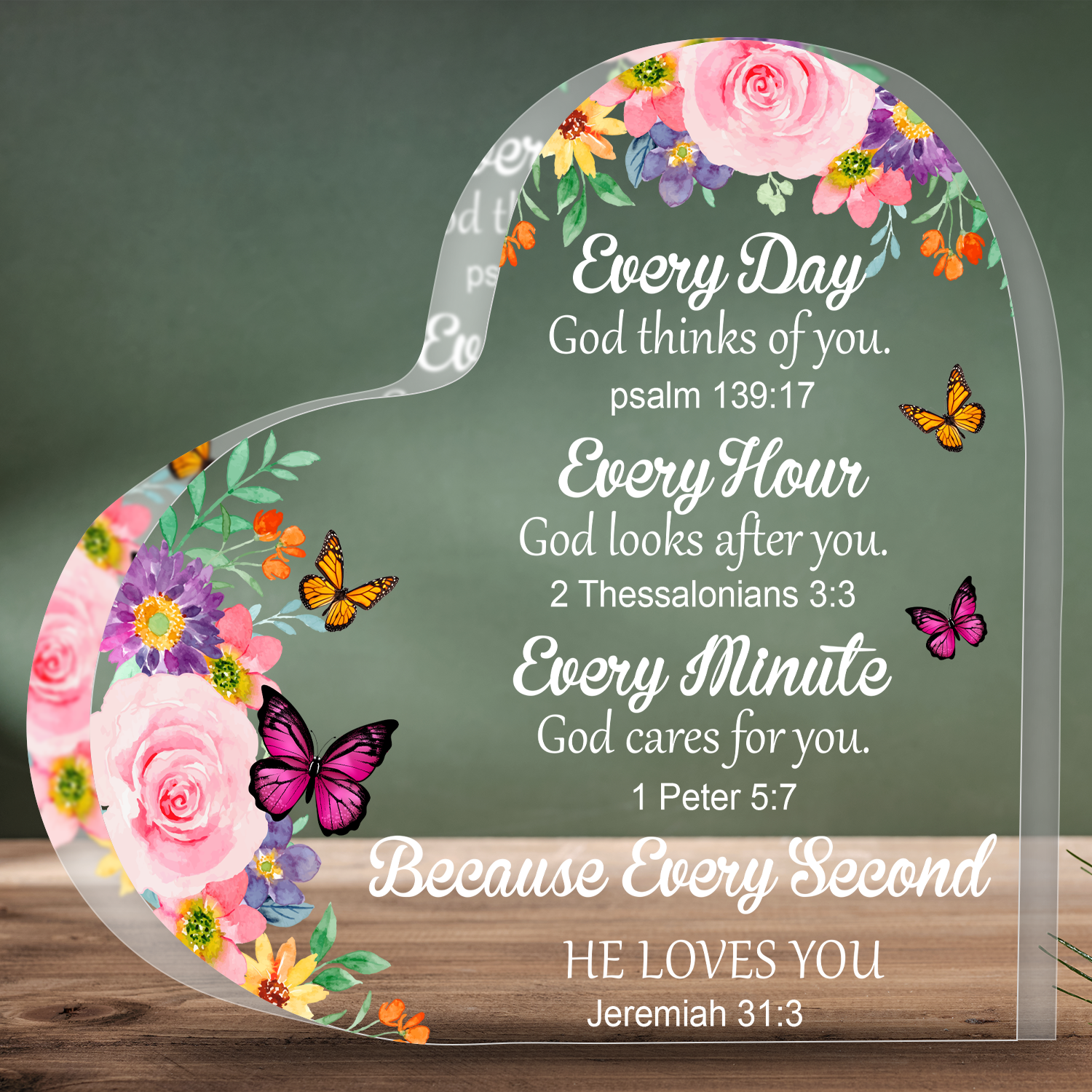 Every Day Religious Spiritual Inspirational Bible Verse Gift Acrylic Hearts Plaques