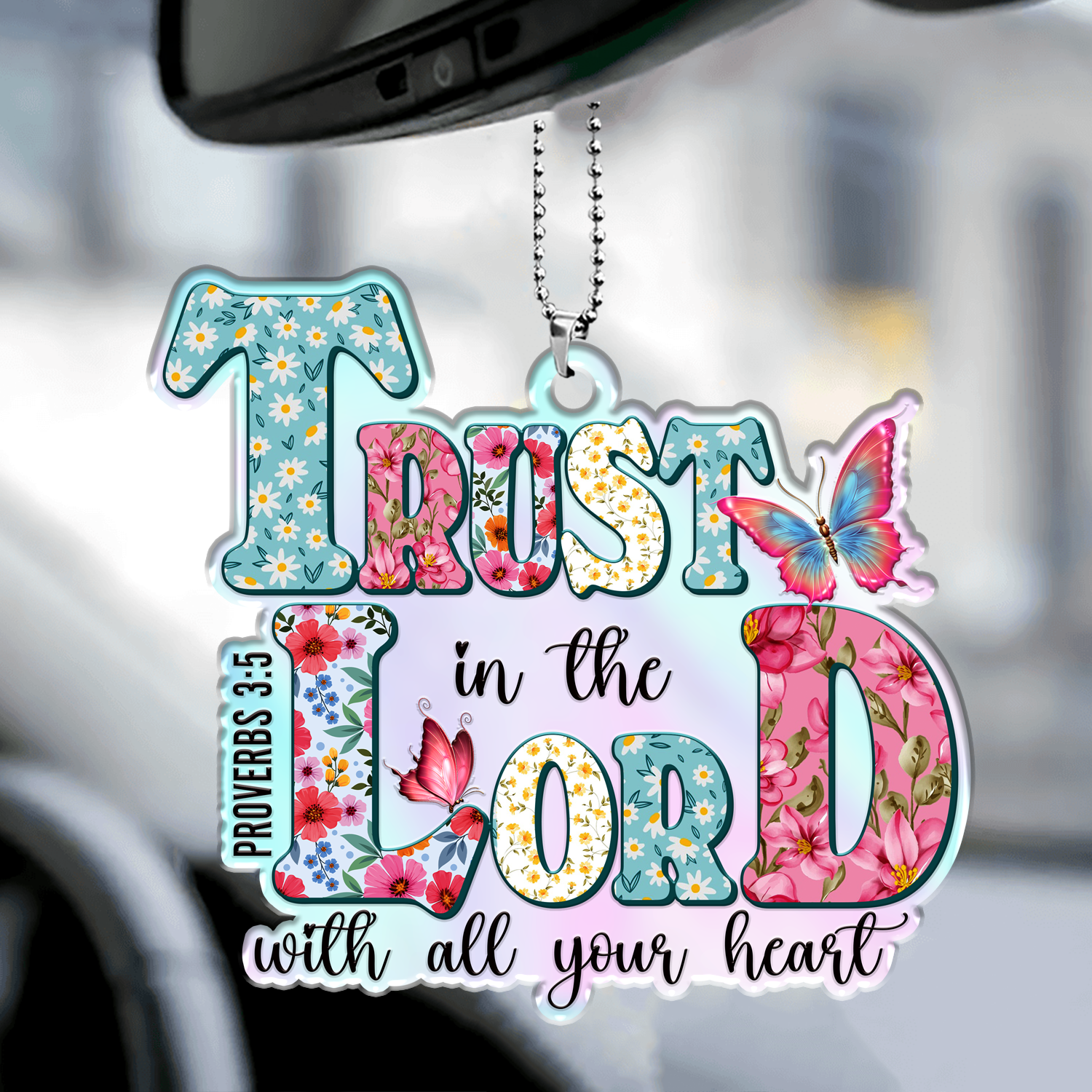 Flowers Trust In The Lord Christian Gifts For Women, Birthday Gifts For Women, Ornament Gift Bible Verse Christmas Ornament Car Hanging