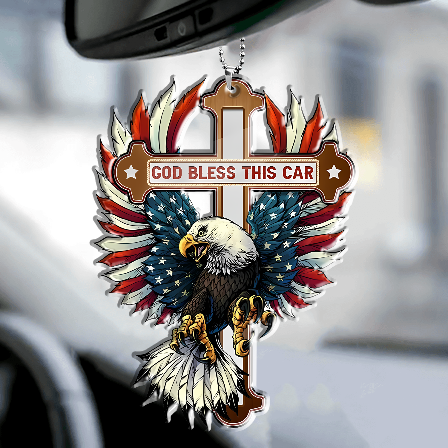 Bless This Car Ornament, Pendant for Rear View Mirror Car, Cross & Eagle Hanging Charm Home Décor Car Accessories