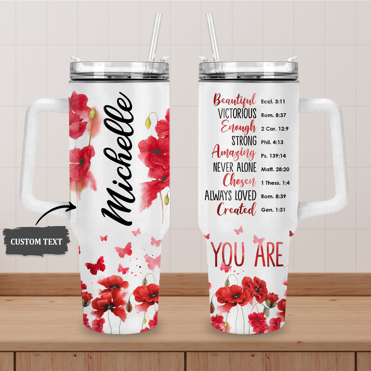 Poppy flower You are - 40 Oz Tumbler With Handle - Personalized Stainless Steel Tumbler