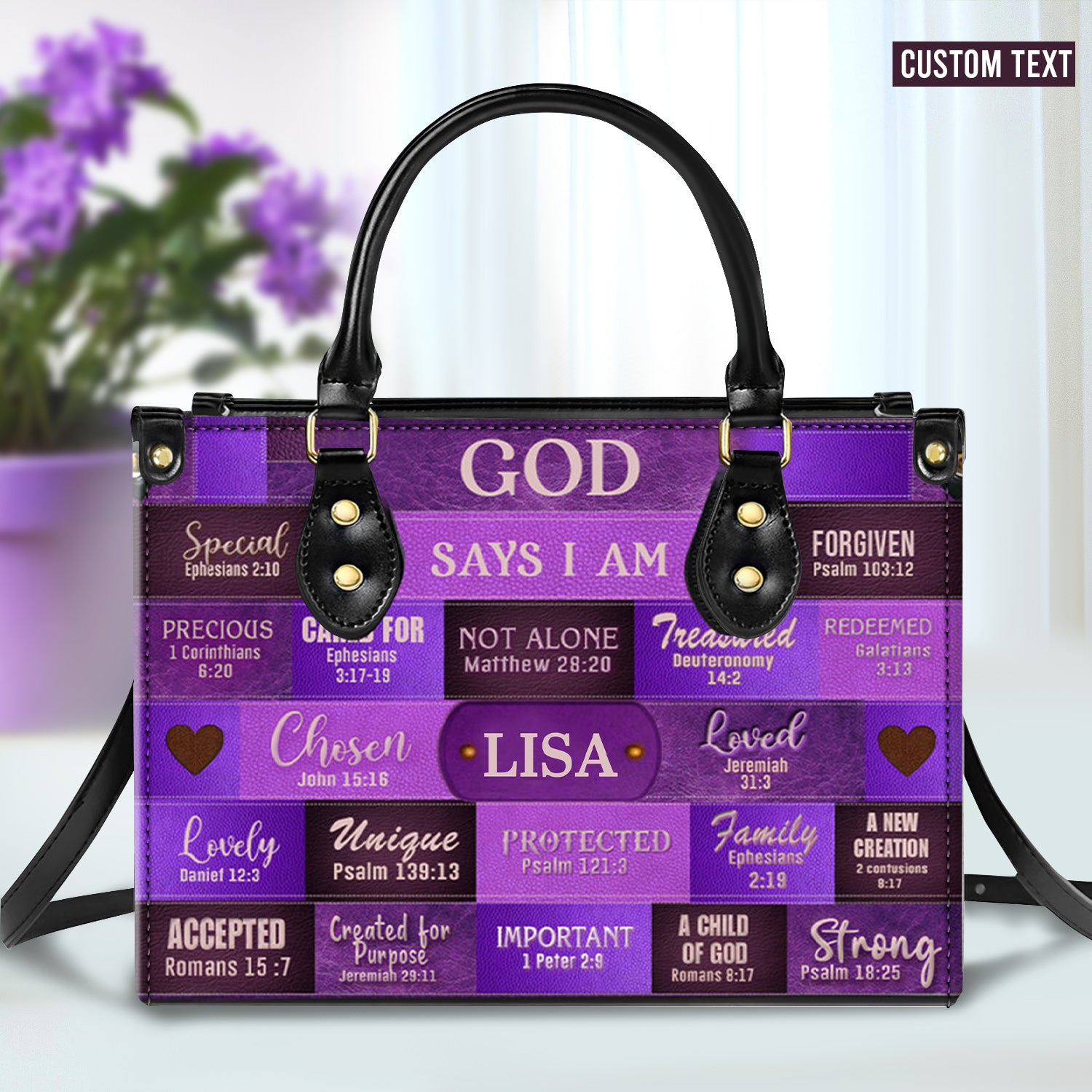 God Says I Am Purple Personalized Leather Handbag Bags, Gifts for Women