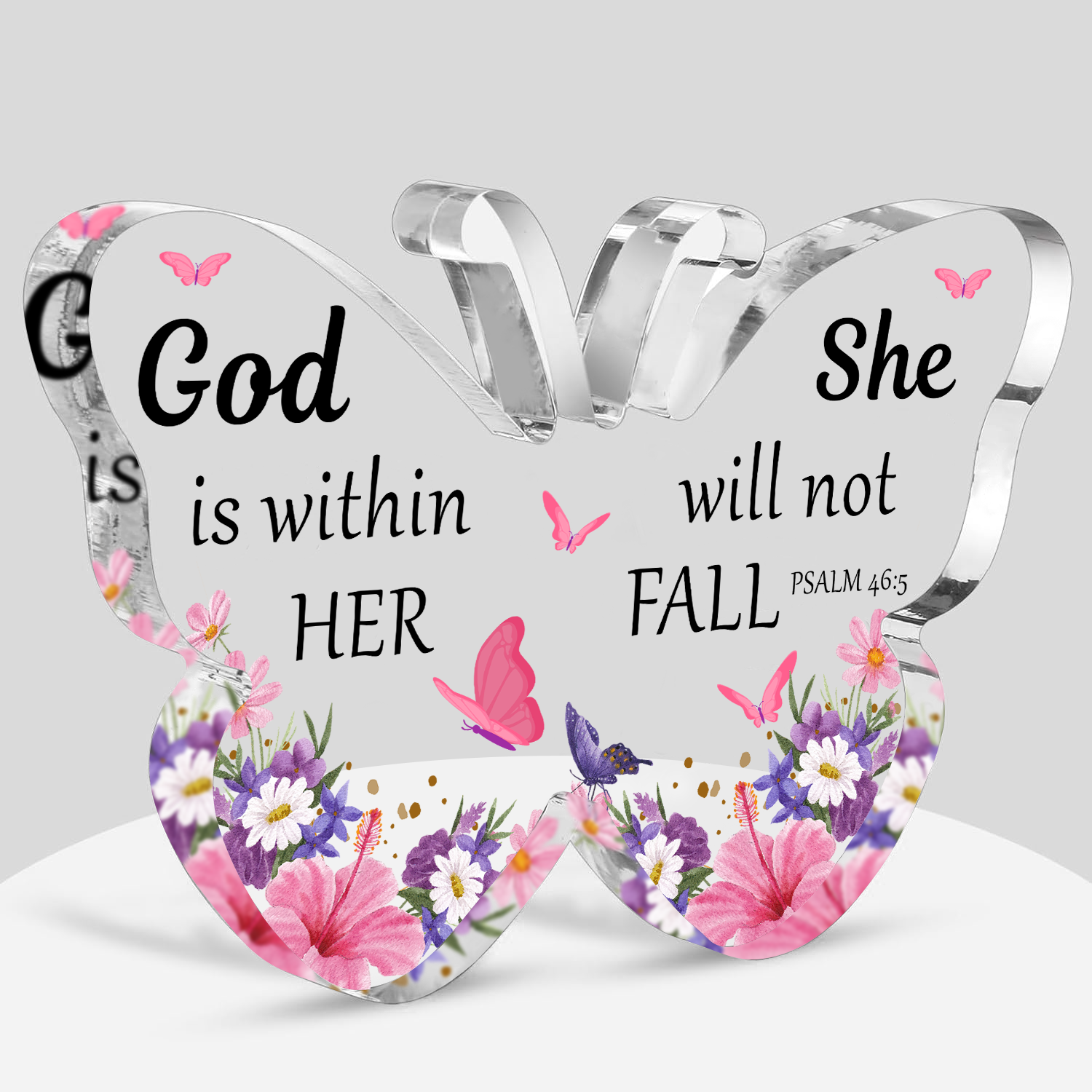 Butterfly Flowers God Is Within Her Acrylic Plaque Christian Gifts Bible Verses Religious Gifts