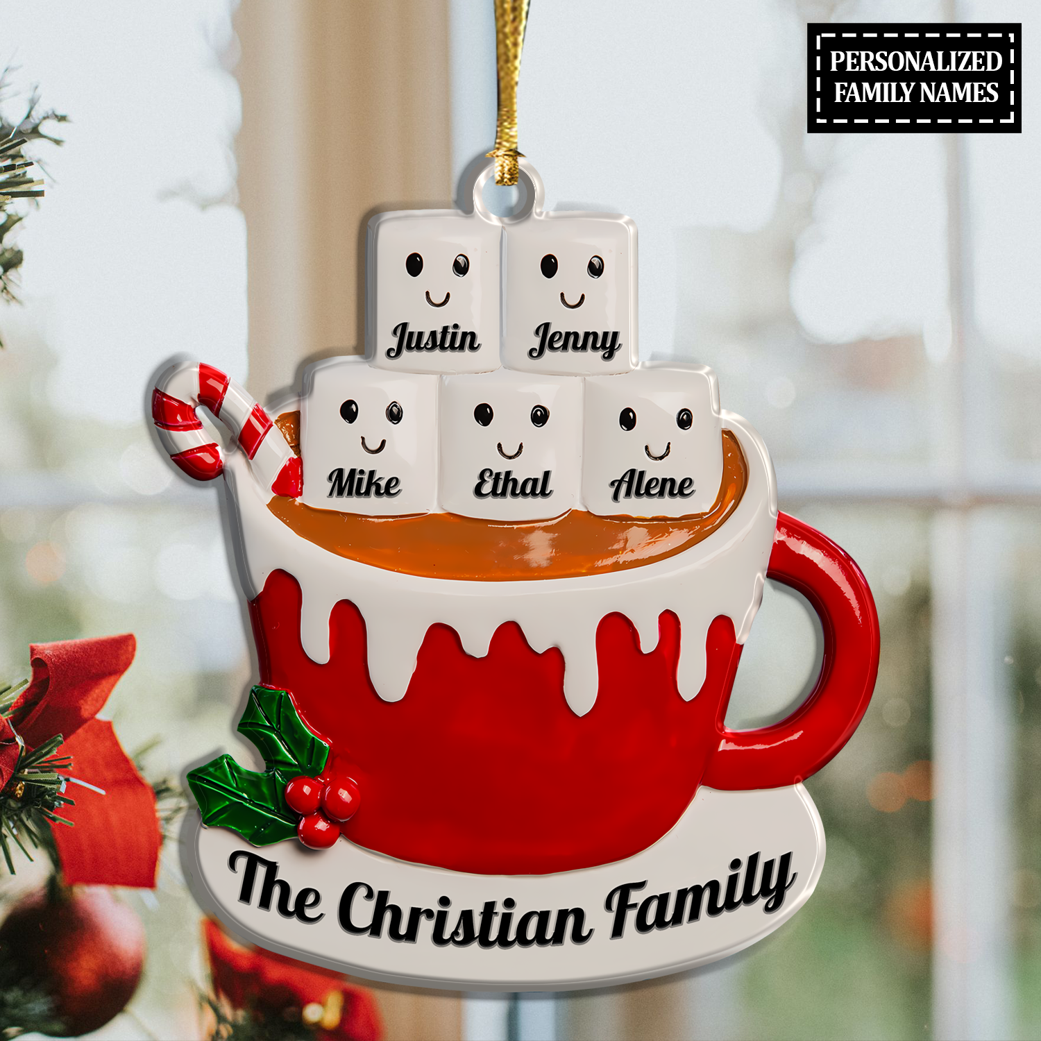 Marshmallow Drinks Cup Family Custom Acrylic Ornament Christmas Car Hanging Gift
