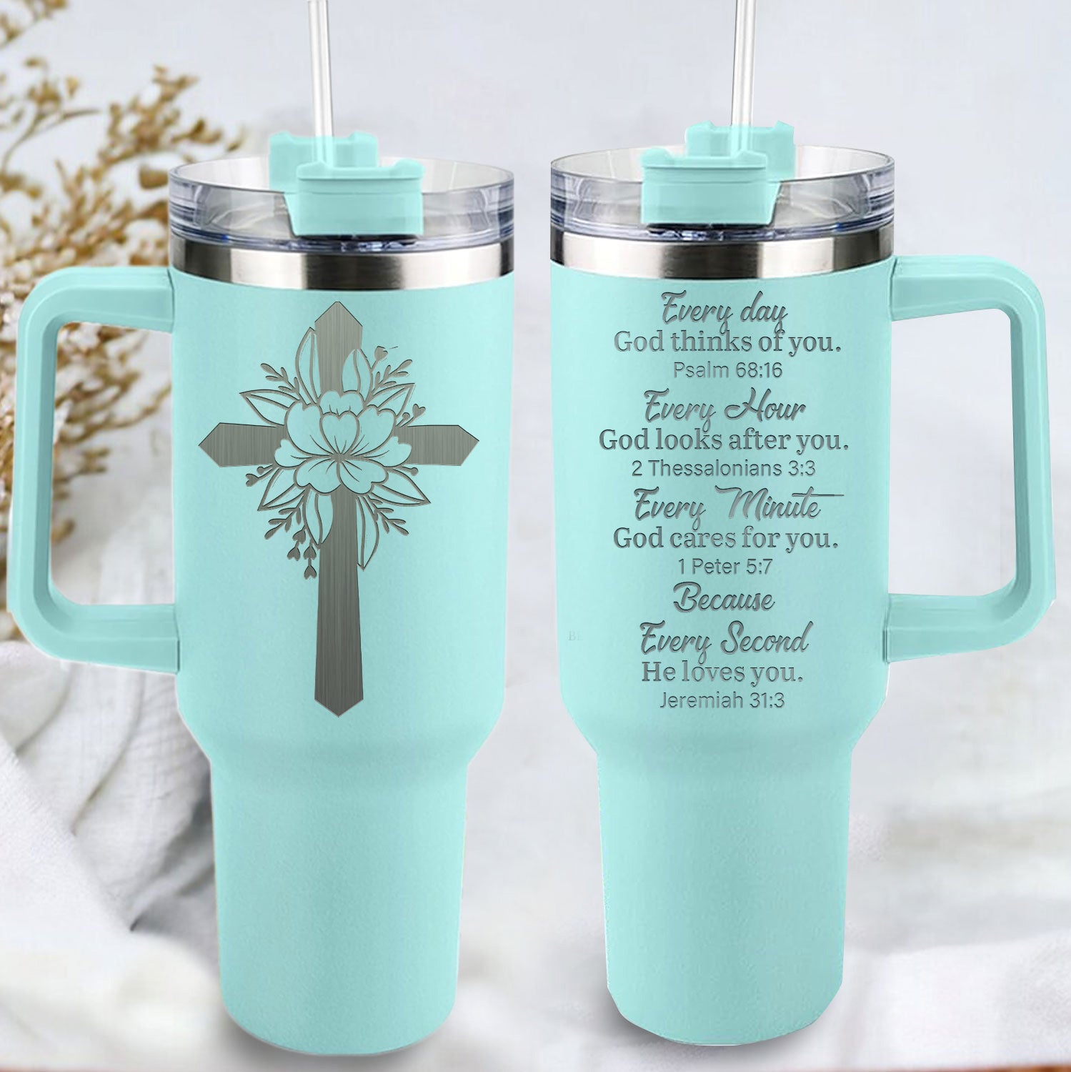 Everyday God thinks of you Christian 40oz Tumbler Travel Cup - Birthday, Christmas Gifts for Women - Religious, Self Care Inspiration Gifts