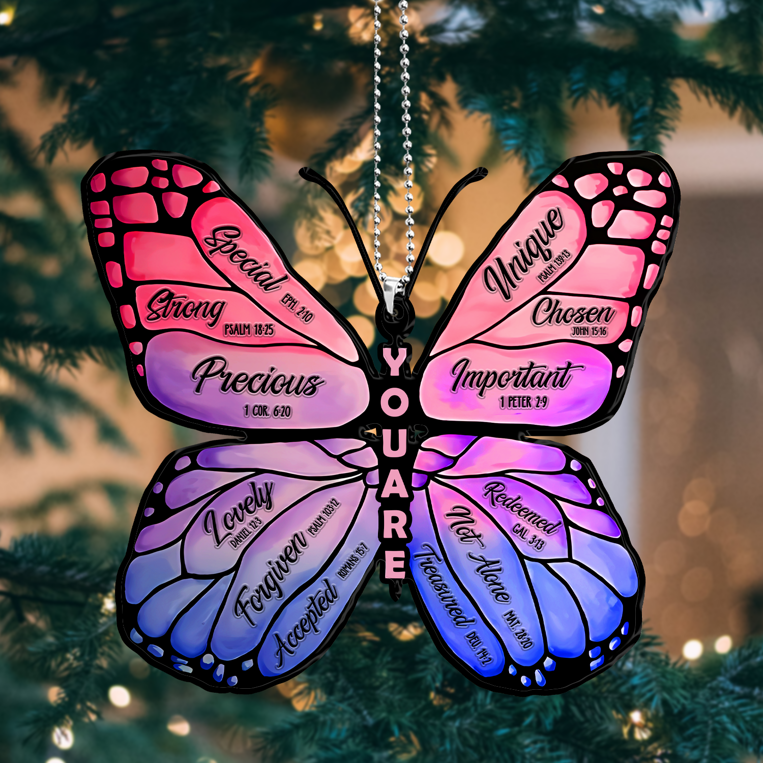 Pink Blue Butterfly You Are Identity In Christ Ornament Christmas Gift