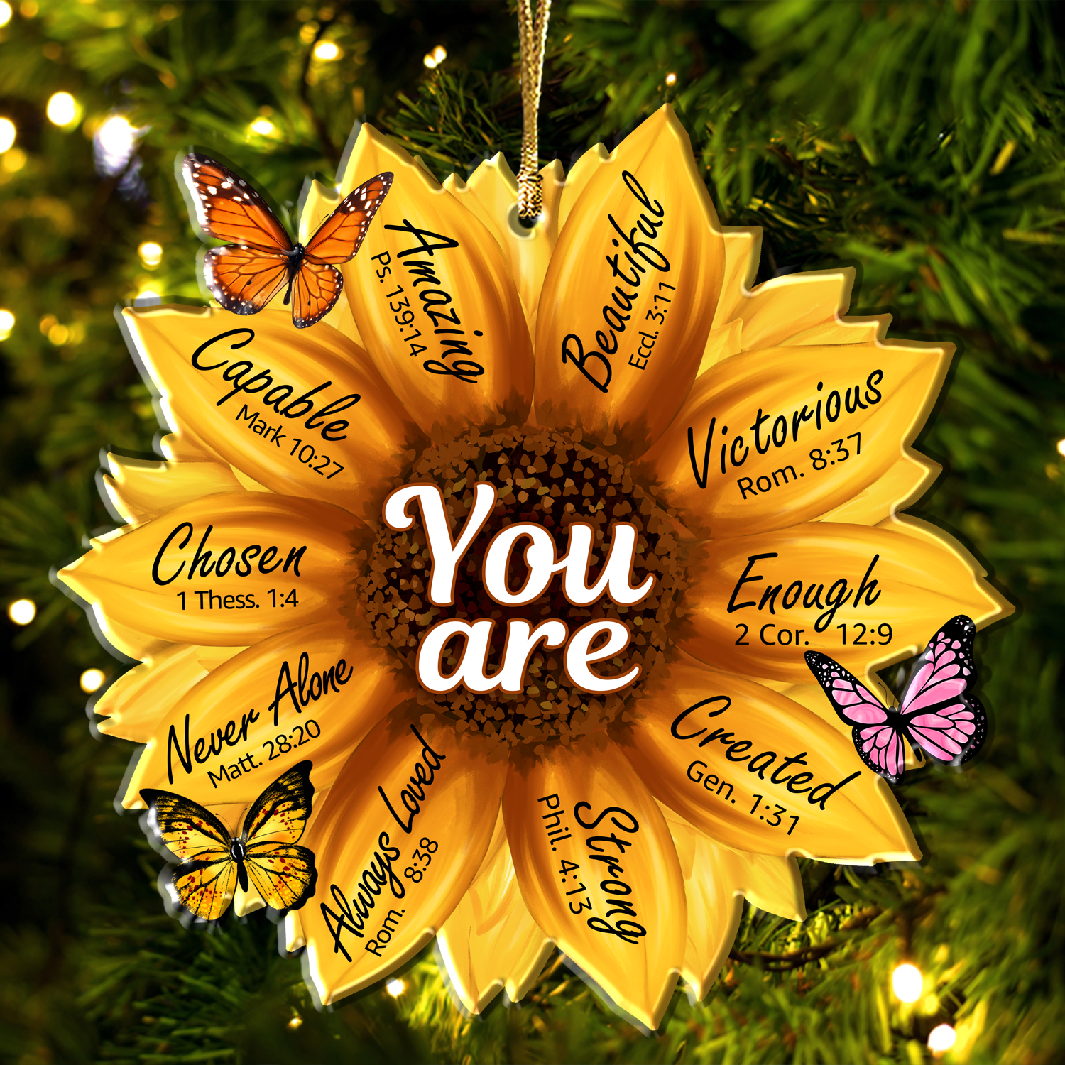 Sunflower Christian Gifts For Women, Birthday Gifts For Women, Ornament Gift Bible Verse You Are Christmas Ornament Car Hanging