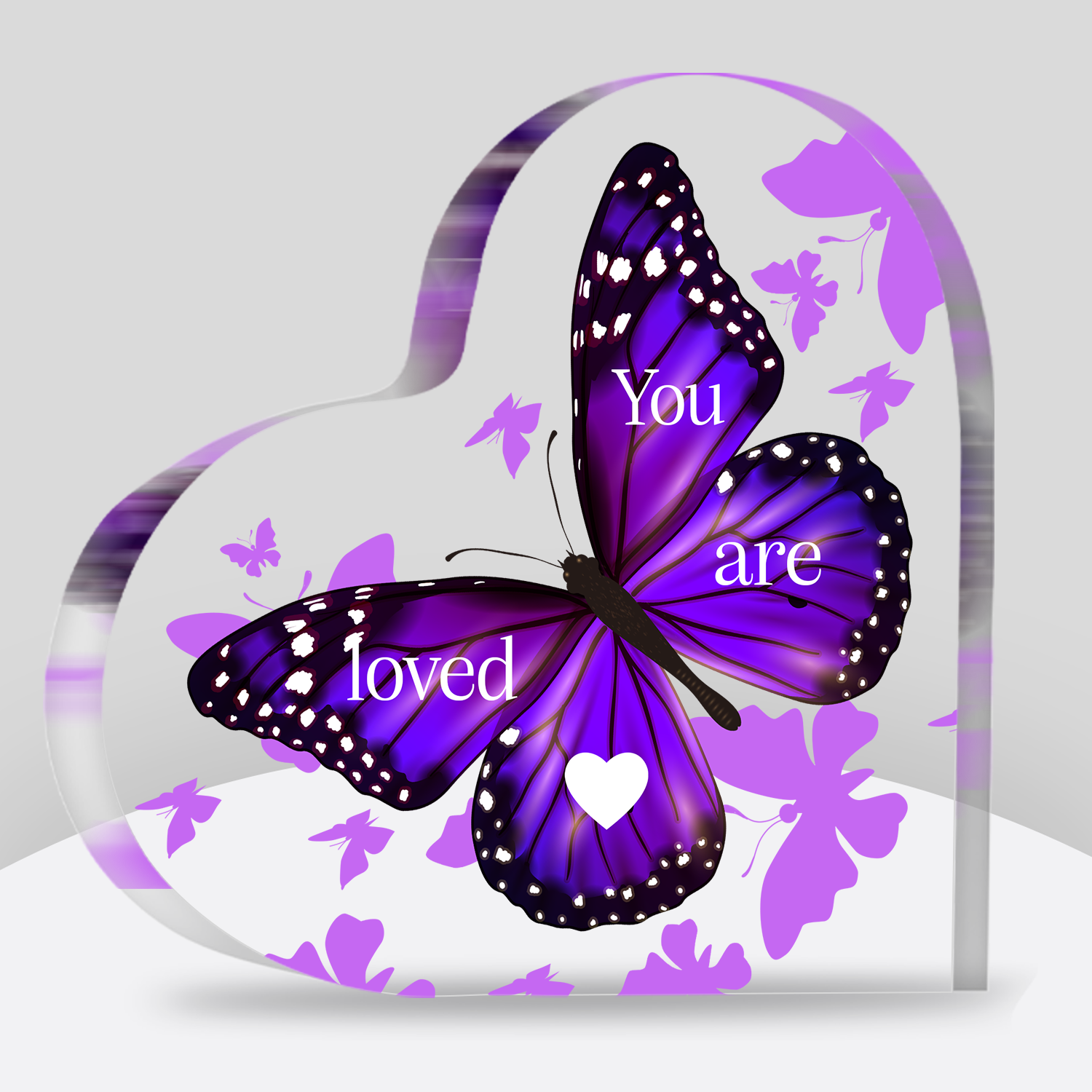 Purple Butterfly You Are Loved Heart Acrylic Plaque Christian Gifts for Women Inspirational Gifts