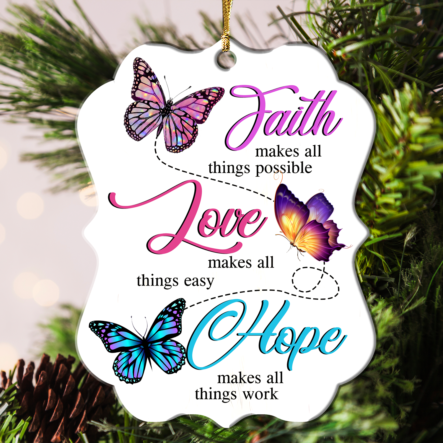 Butterfly Faith Hope Love Christian Gifts For Women, Birthday Gifts For Women, Ornament Gift, Christmas Ornament Car Hanging