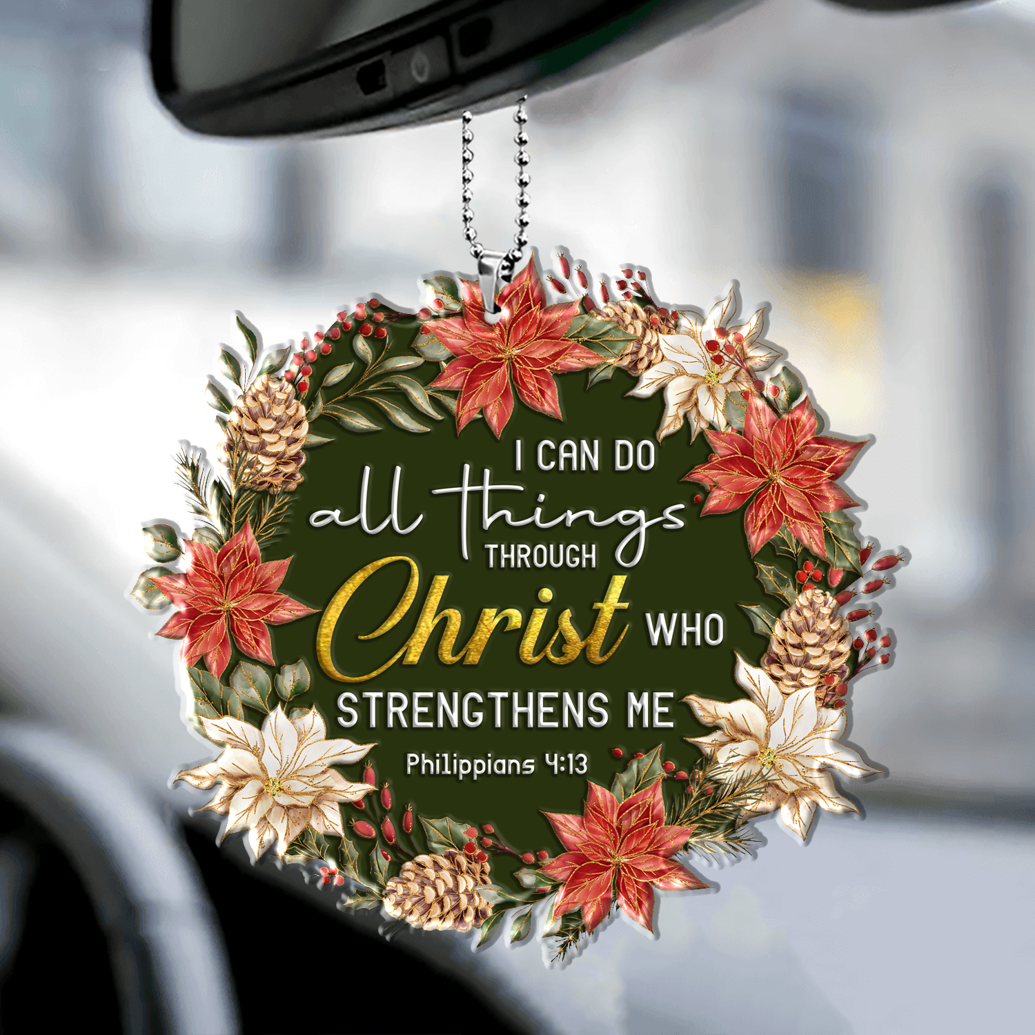 Christmas Floral I Can Do All Things Christian Gifts For Women, Birthday Gifts For Women, Ornament Gift Bible Verse Christmas Ornament Car Hanging